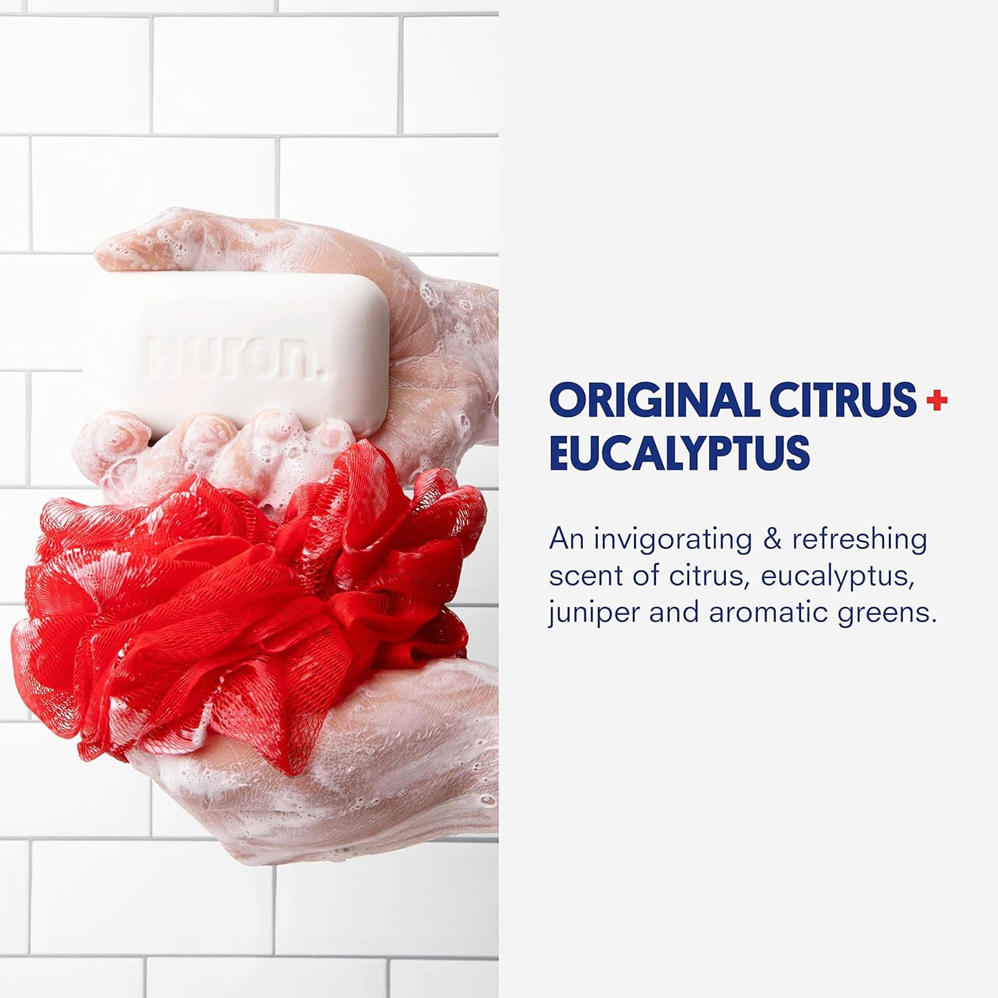 Huron Bar Soap - Citrus + Eucalyptus, 1 Pack - Crisp & Invigorating Scent of Citrus, Eucalyptus, Mint & Aromatic Greens