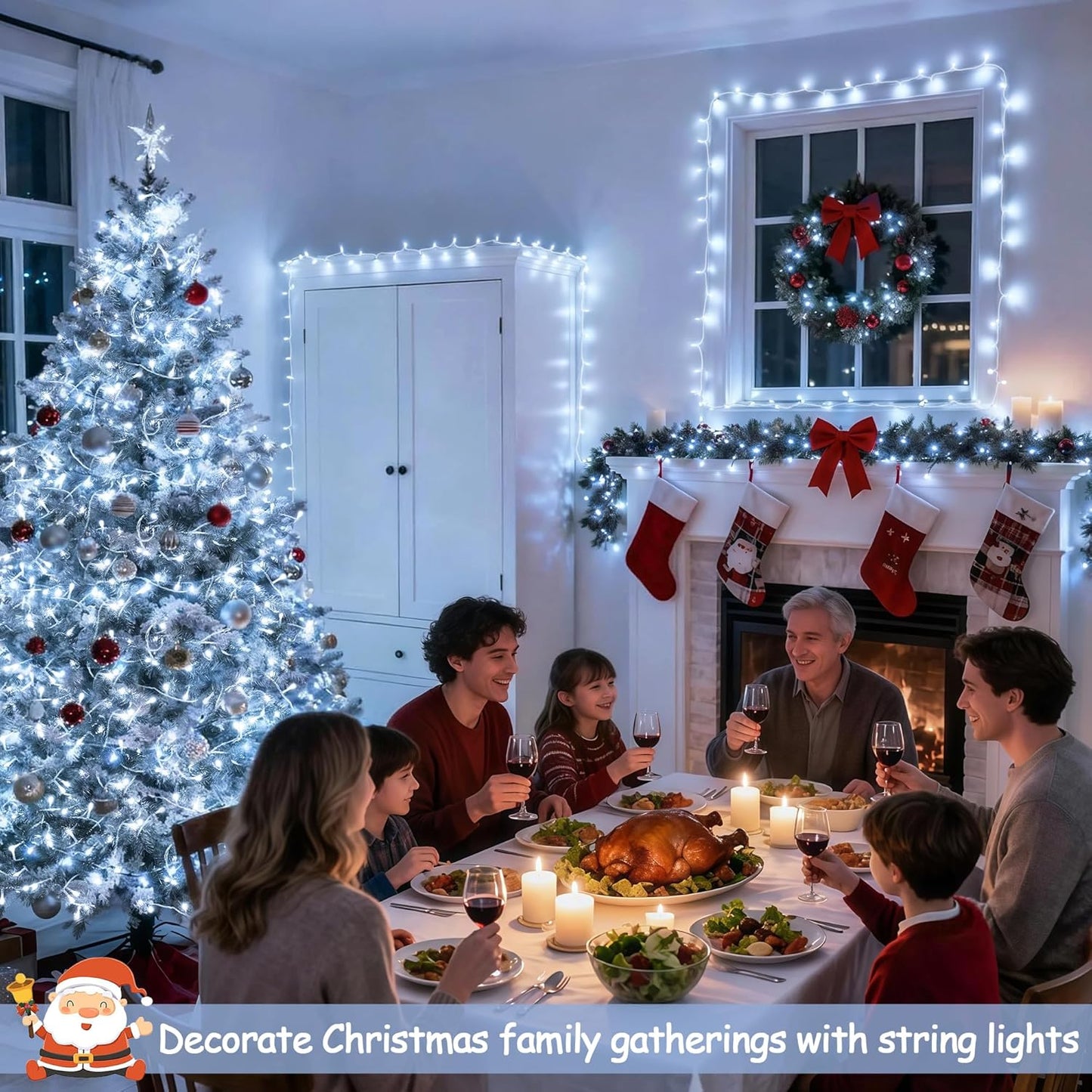 JMEXSUSS 66ft 200 LED White Christmas Lights Indoor Outdoor, Connectable String Twinkle Lights Outdoor Clear Wire Plug in for Bedroom House Fireplace Christmas Tree Decoration