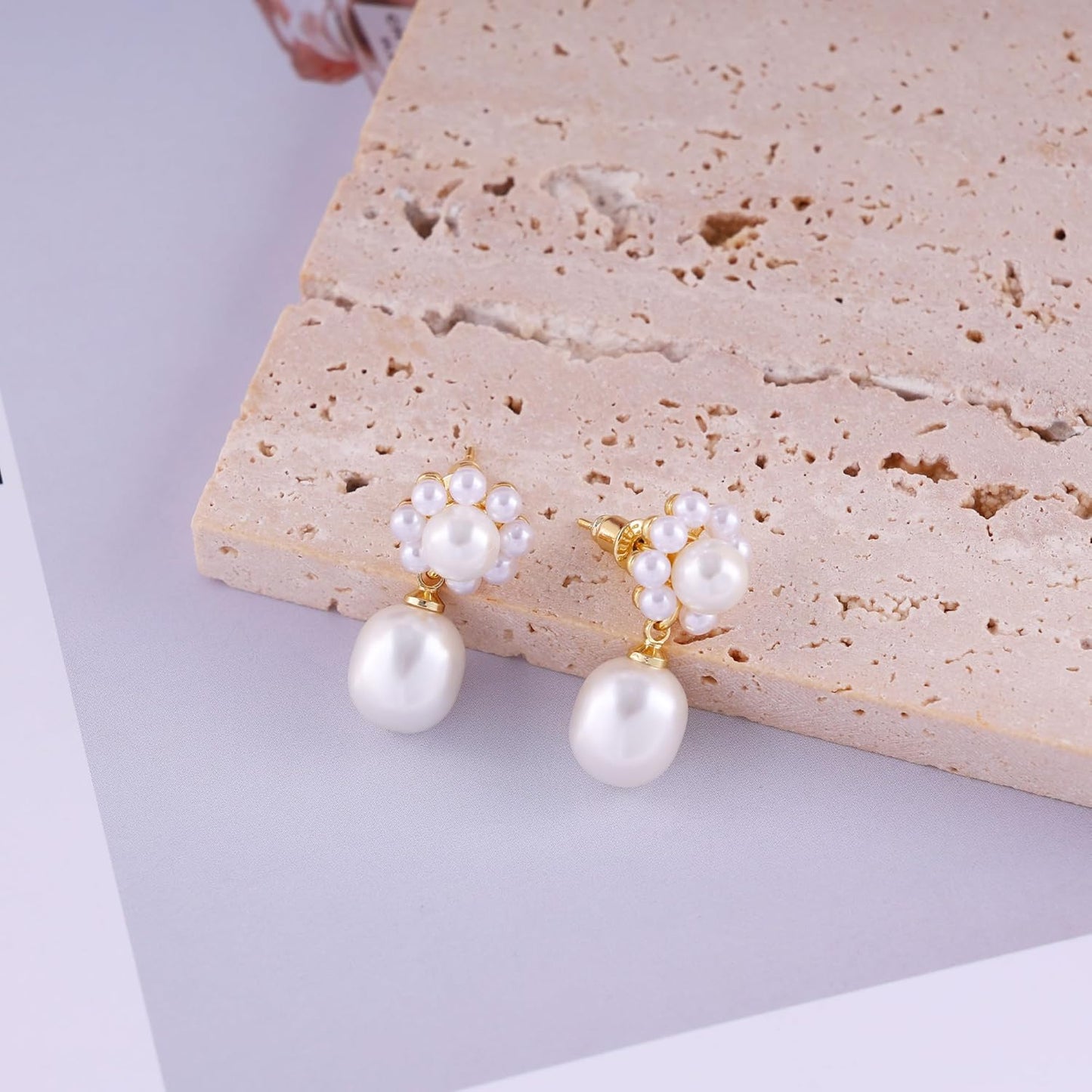 SELSHE Dangle Earrings for Women, 14k Gold Plated Pearl Drop Earring Dainty Gold Earrings for Women Trendy Cute Prom Bridal Earring Long Wedding Pearl Earring Formal Jewelry