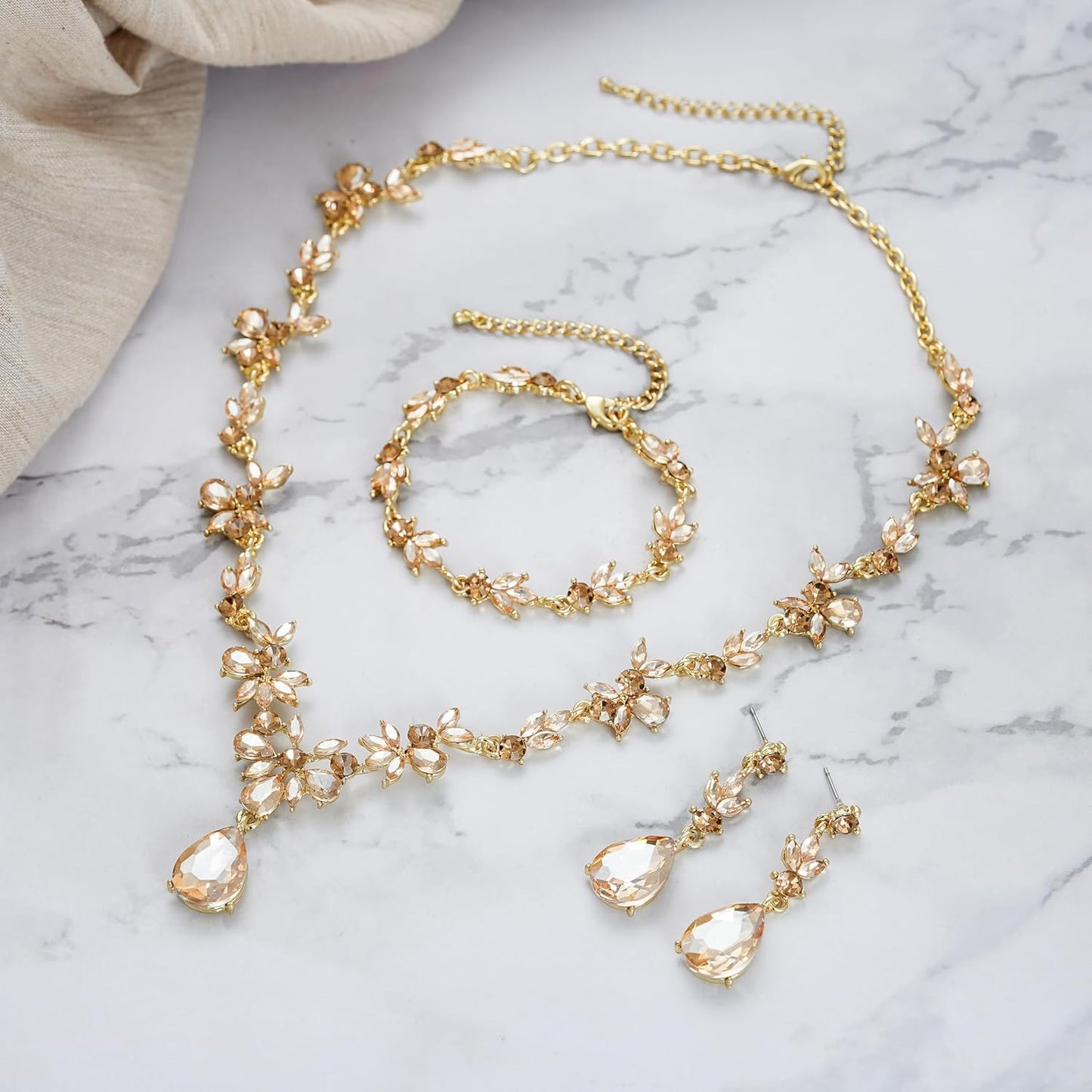 BriLove Wedding Jewelry Set for Women Bride, Y-Necklace Tennis Bracelet Dangle Earrings Crystal Teardrop Marquise Cluster for Bridal Bridesmaid