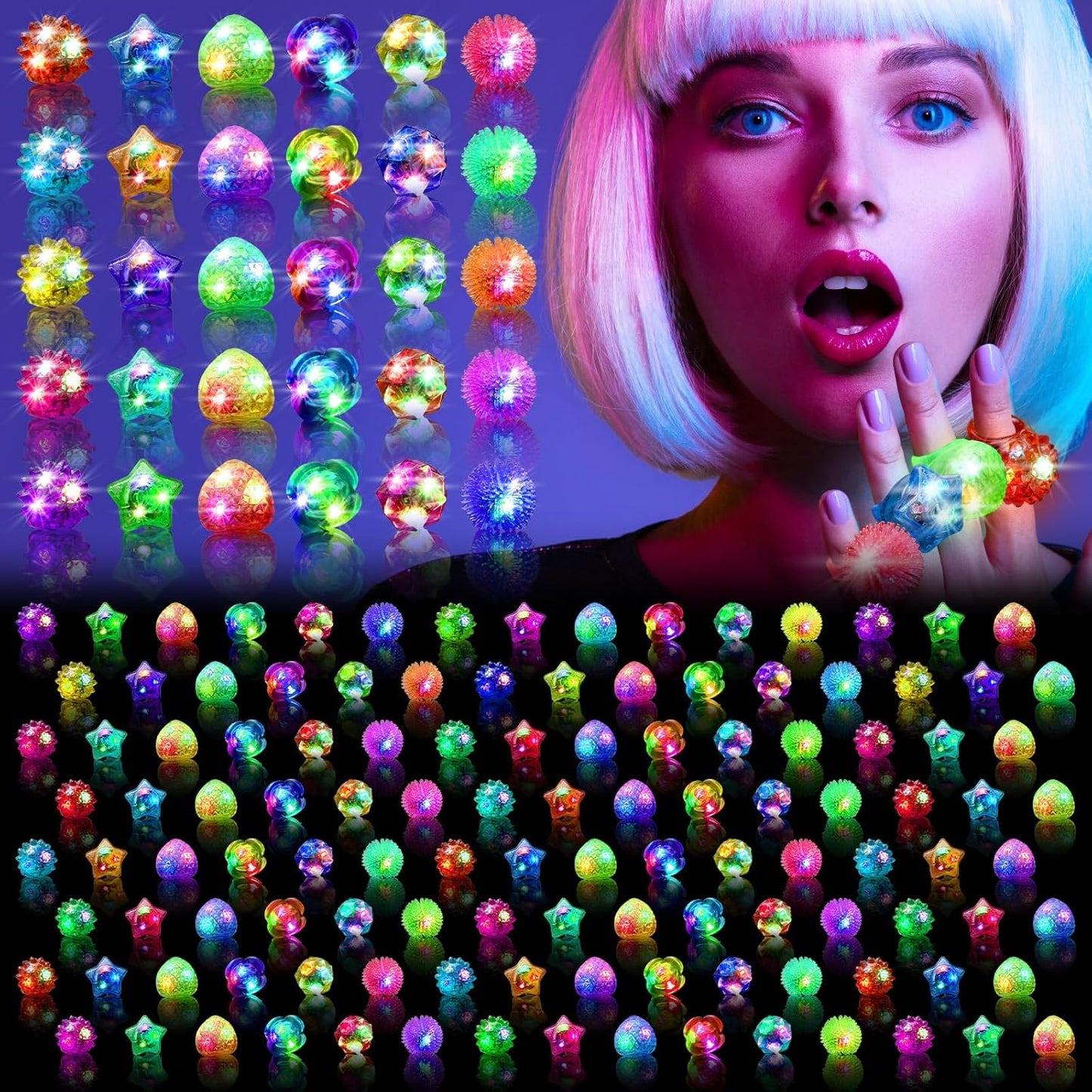 Light Up Rings, Glow In The Dark Party Supplies, 6 Style Flashing Glow In The Dark Rings