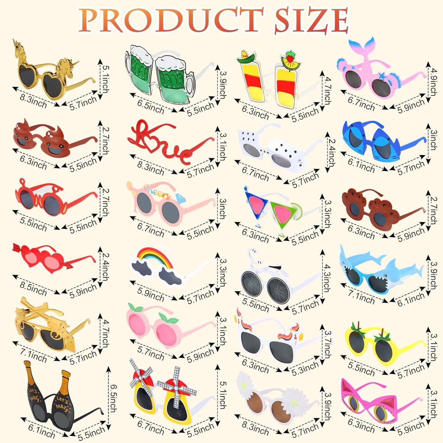 24PCS Funny Party Sunglasses, Crazy Photo Booth Props, Fun Novelty Glasses, Cool Shpaed Party Sunglasses, Cute Eyewear, Sunglasses Masks, Funny Photo Booth Props Glasses for Adults, Teens