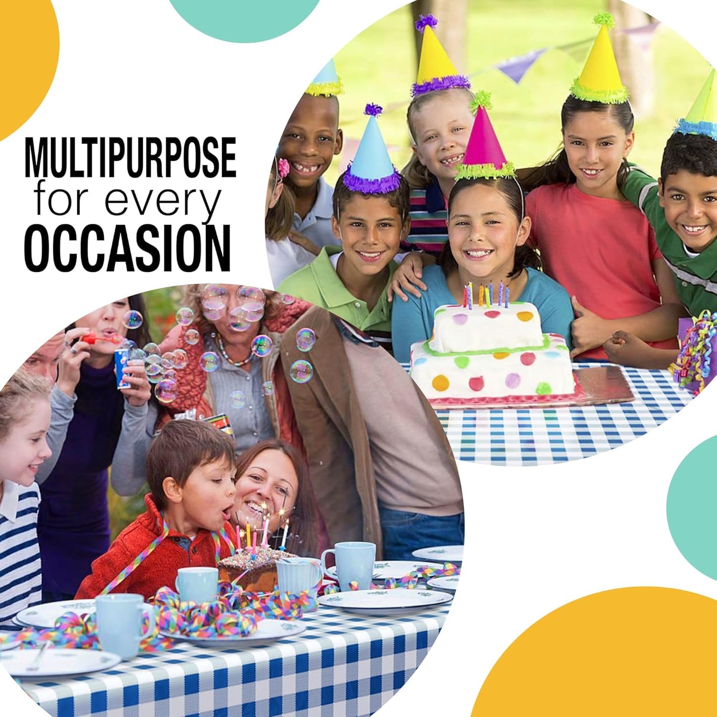 Party Solids 54 Inch X 100 Feet Blue Gingham Plastic Table Cover Roll in A Cut - to - Size Box with Convenient Slide Cutter. Cuts Up to 12 Rectangle 8 Feet Plastic Disposable Tablecloths