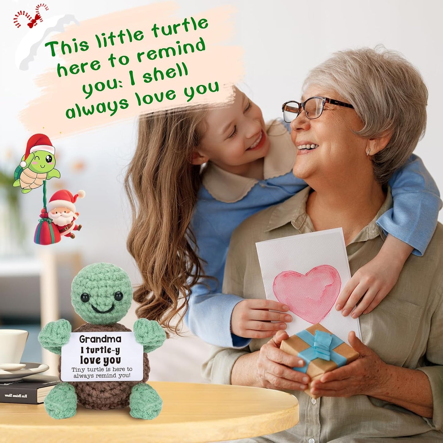 Mini Funny Turtle Grandma Gifts, Christmas Birthday Gifts for Grandma from Granddaughter Grandson Grandkids, Nana Gigi Love Small Cute Stuff Things, Handmade Emotional Positive Crochet Turtle