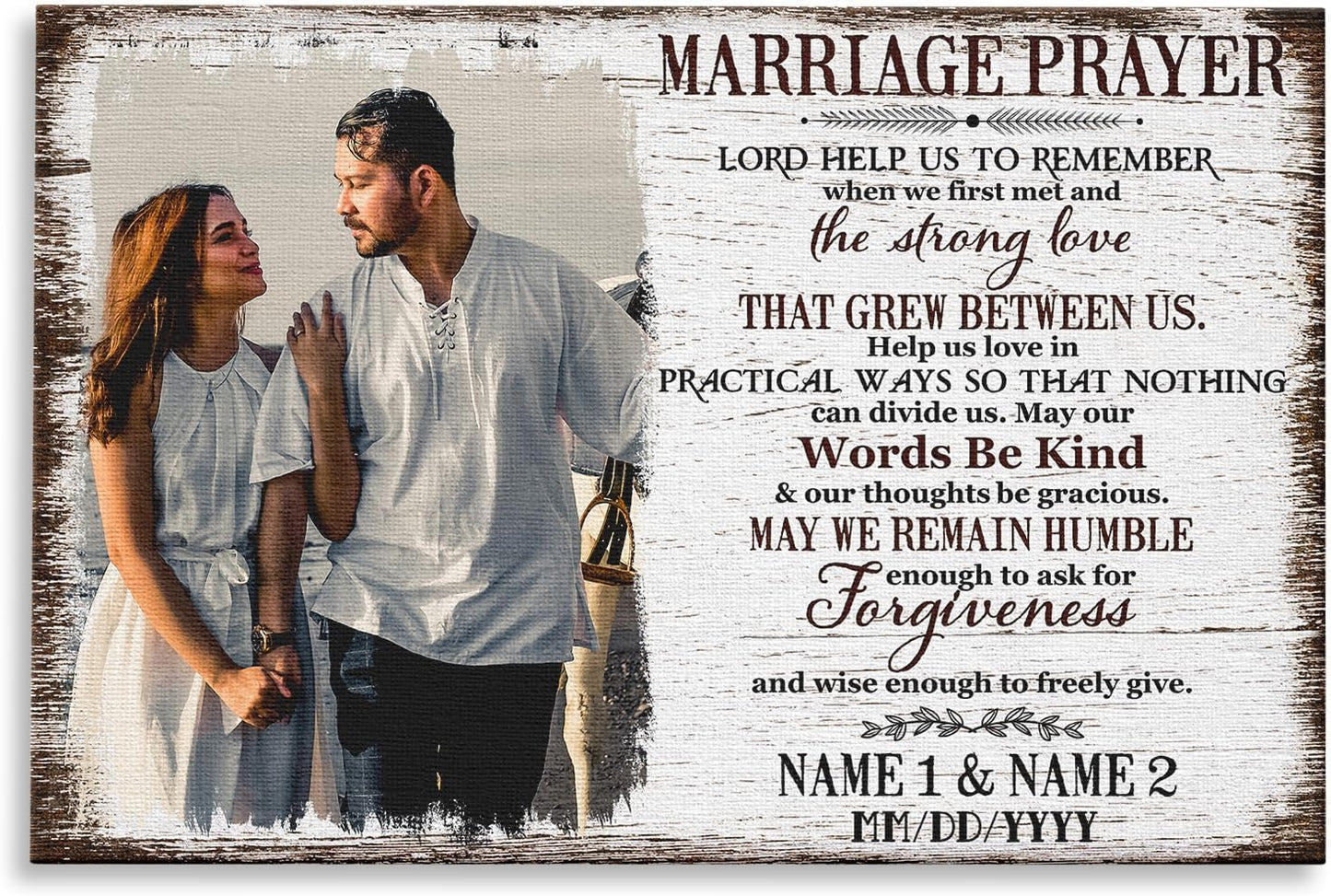 Dem Canvas Personalized Prints, Custom Photo and Name, Wedding Gifts for Couple, Anniversary Valentine Gift, Marriage Prayer Canvas, Engagement Gift (12x08)