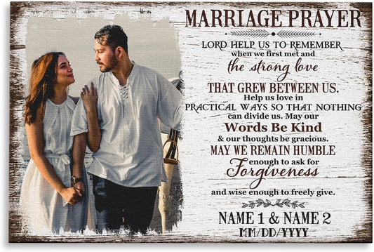 Dem Canvas Personalized Prints, Custom Photo and Name, Wedding Gifts for Couple, Anniversary Valentine Gift, Marriage Prayer Canvas, Engagement Gift (12x08)