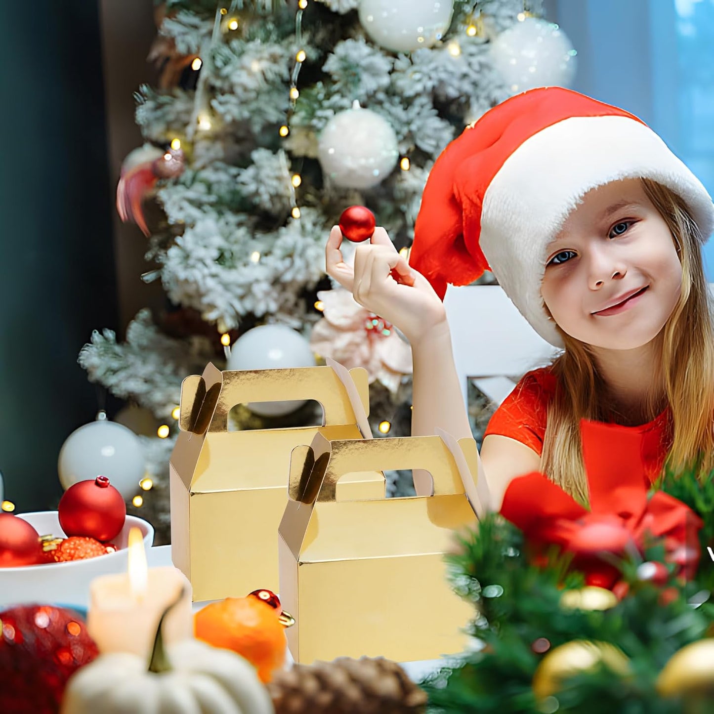 XAGLVV 24 Pack Gold Gable Boxes with Handles 6.2x3.5x3.5 Inch Paper Party Favor Gift Box for Wedding Birthday Baby Shower Graduation