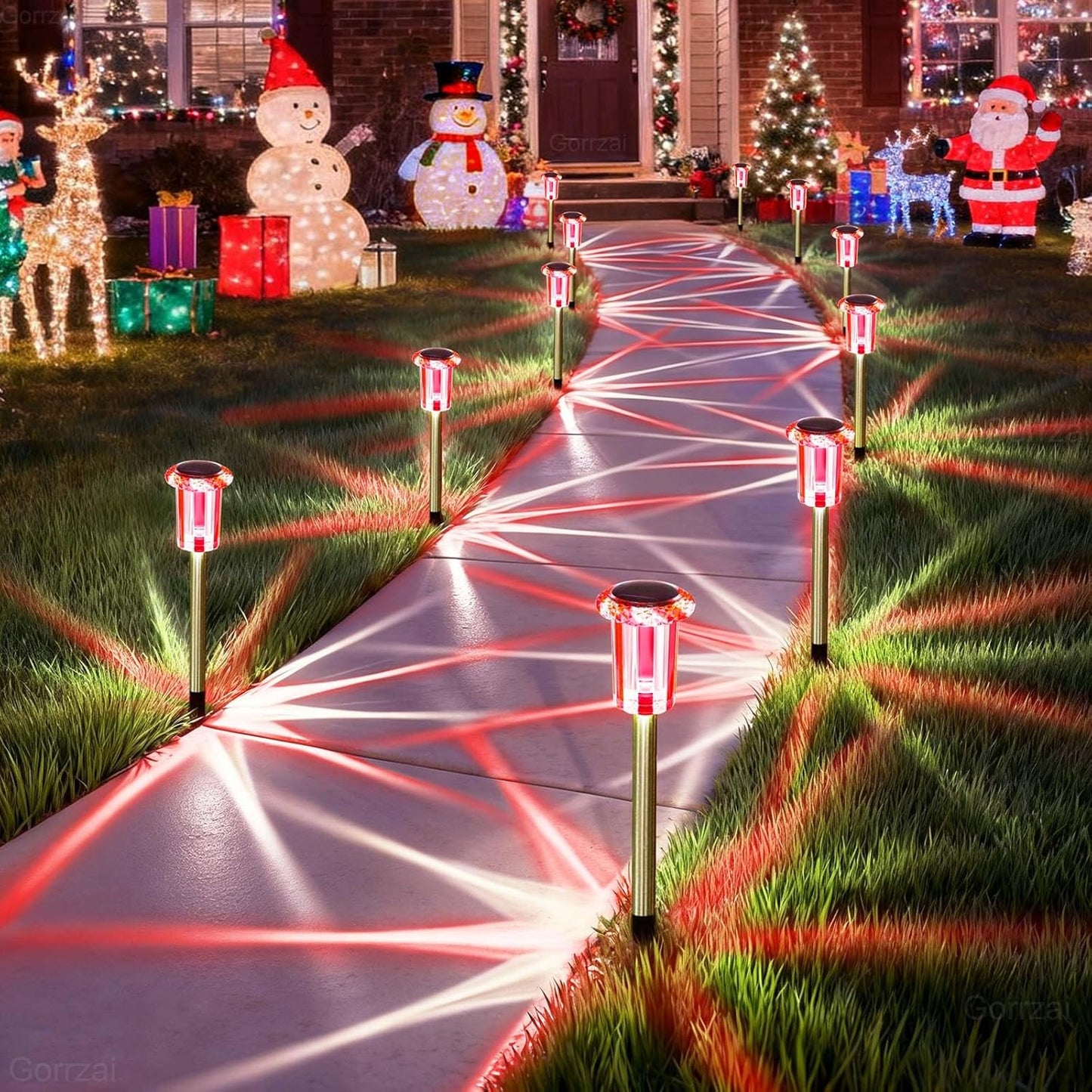 Solar Christmas Lights Outdoor Decorations 10 Pack Candy Color LED Stainless Steel Stake for Pathway Yard Garden Landscape Walkway Lighting Solar Powered Outside Holiday Decor (Red & White)
