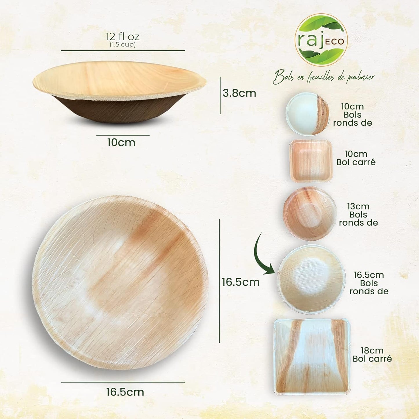 Raj Disposable Palm Leaf Bowls (25 Count, 6.5" Bowls) Strong Bowl Like Bamboo Party Bowl - Decorative Compostable Tableware for Lunch, Dinner, Camping, Outdoor, BBQ, Picnic, Parties