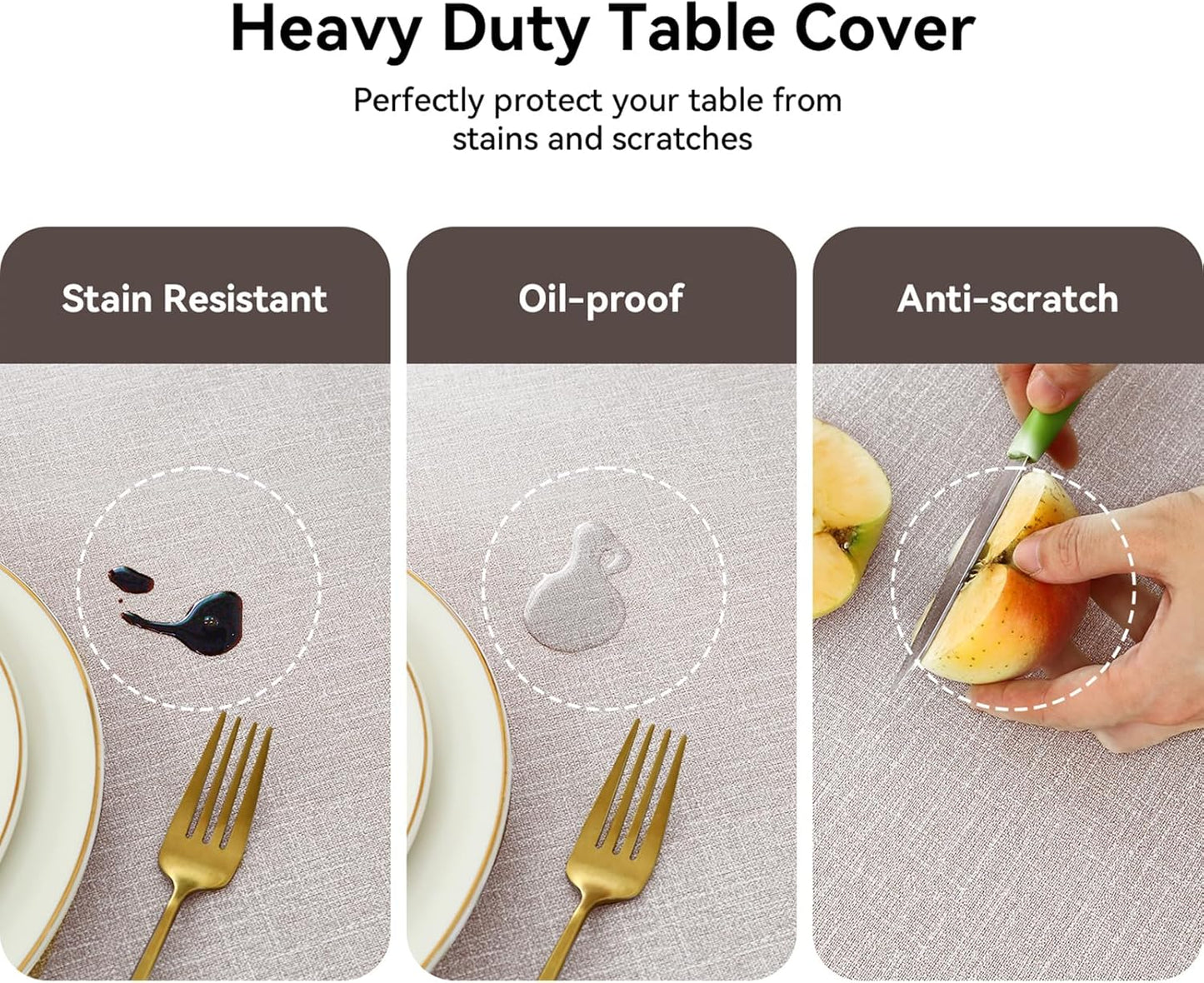 Romanstile 100% Waterproof PVC Tablecloth, Square Oil Spill Proof Stain Resistant Vinyl Table Cloth, Wipe Clean Plastic Table Covers for Kitchen/Dining/Parties - 54 x 54 Inch, Beige