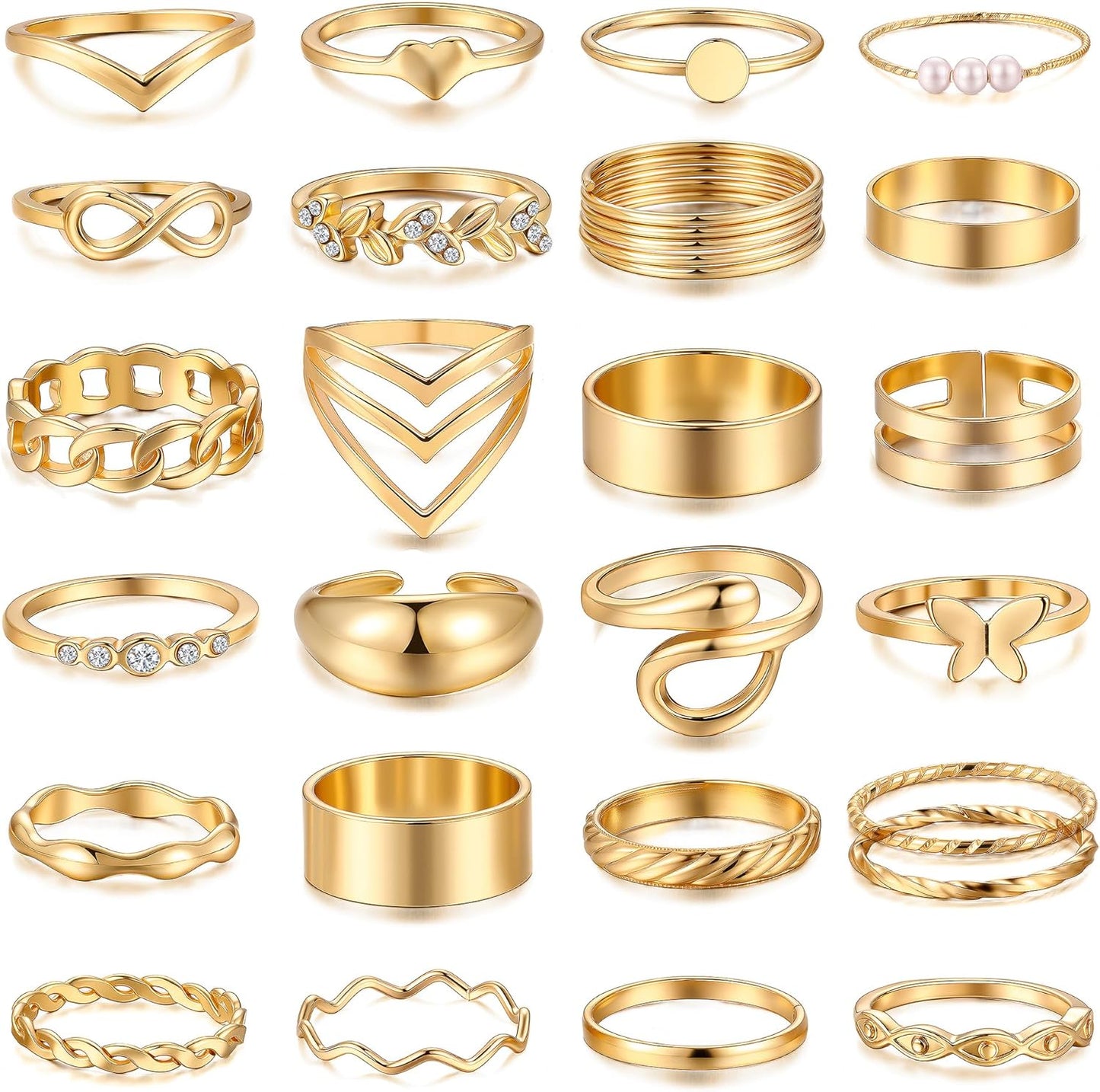 iF YOU 25 Pcs Gold Knuckle Ring Set for Women, Chunky Stackable Finger Midi Rings, Silver Simple Stacking Cute Rings Pack Trendy Stuff Jewelry Gift