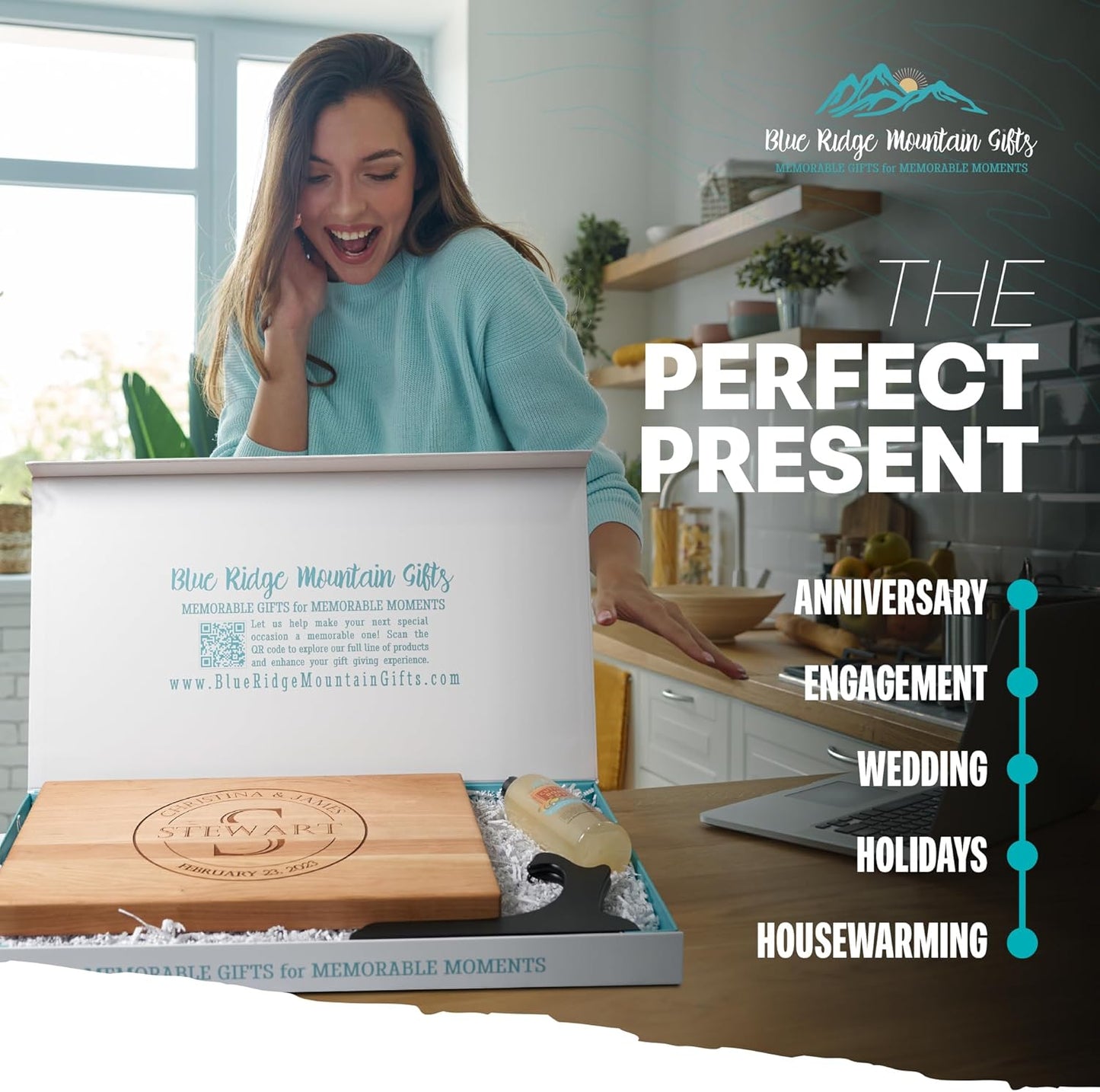 Blue Ridge Mountain Gifts Personalized Wood Cutting Board Laser Engraved Anniversary or Wedding Gift Custom Charcuterie Board Personalized Christmas Gift