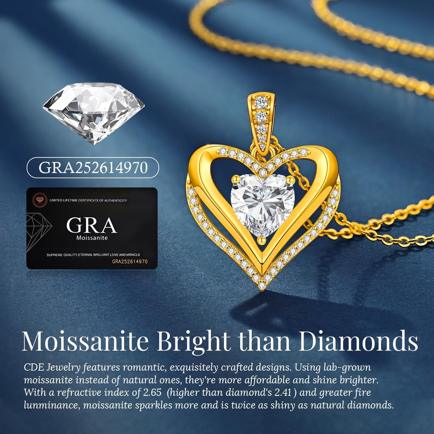 Moissanite Infinity Love Heart Pendant Necklaces for Women, 1-3 Carat 925 Sterling Silver 18K Gold Plated Engraved with"I LOVE YOU', Anniversary Birthday Present Jewelry Christmas Day Gift for Women Wife Girlfriend Her