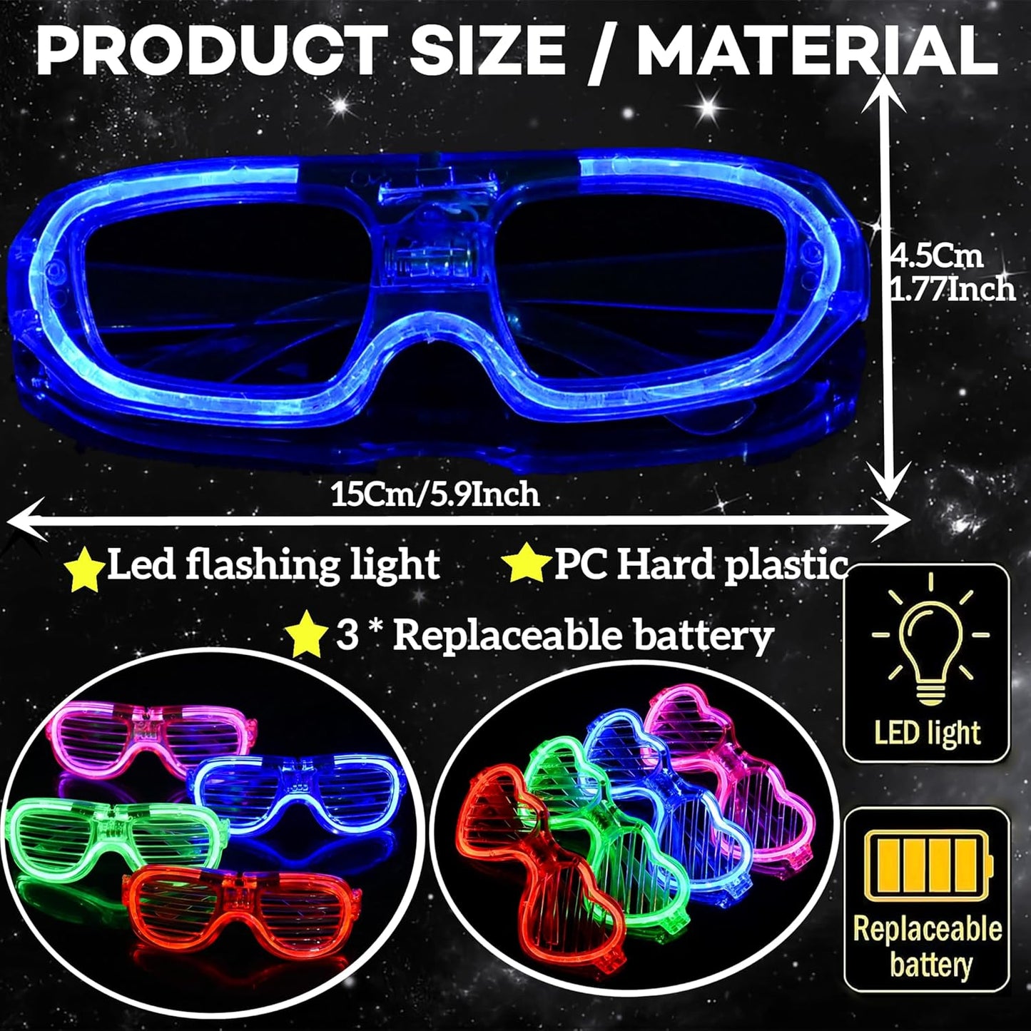 Fsmiling 24 Pack Light Up Glasses Adults Led Glasses Glow In The Dark Party Supplies for Adults Party Favor