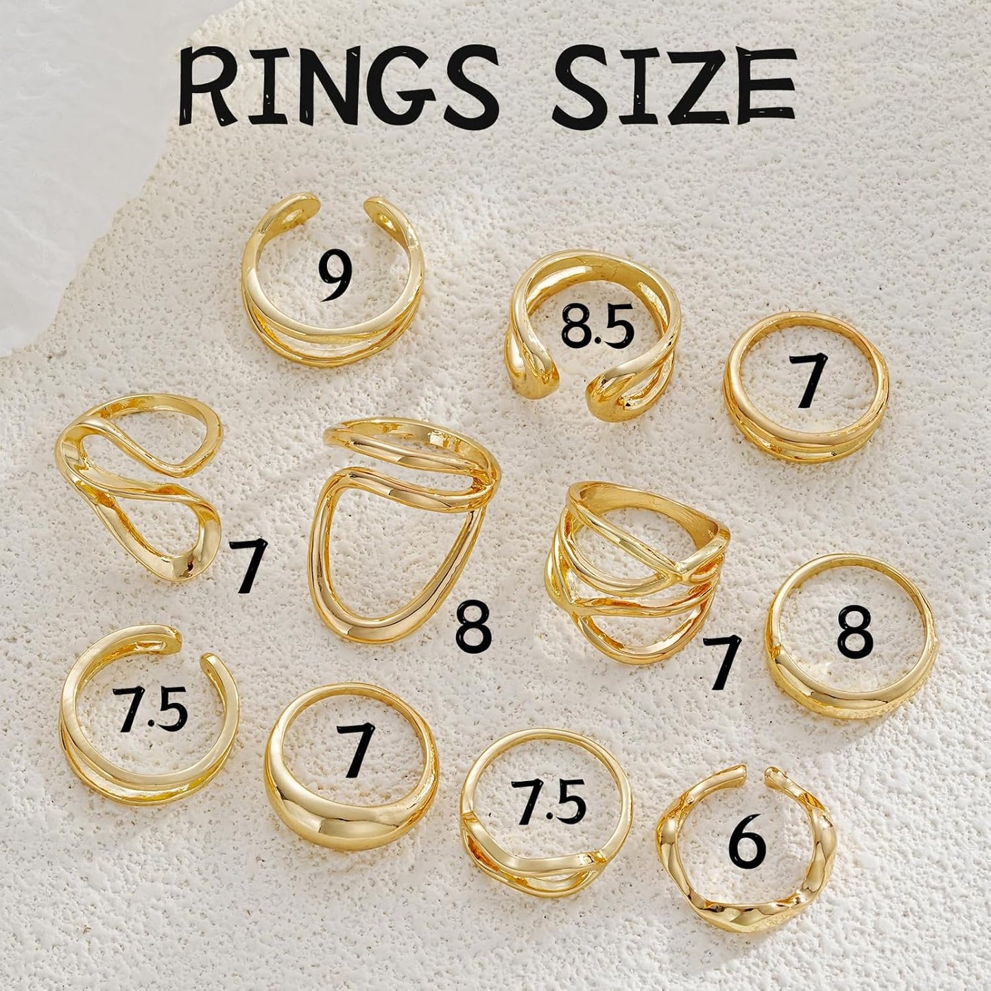 FAXHION 12PCS Gold Stackable Rings Set for Women, 18K Gold Plated Open Stacking Knuckle Ring, Adjustable Chunky Signet Band Statement Ring for Gift