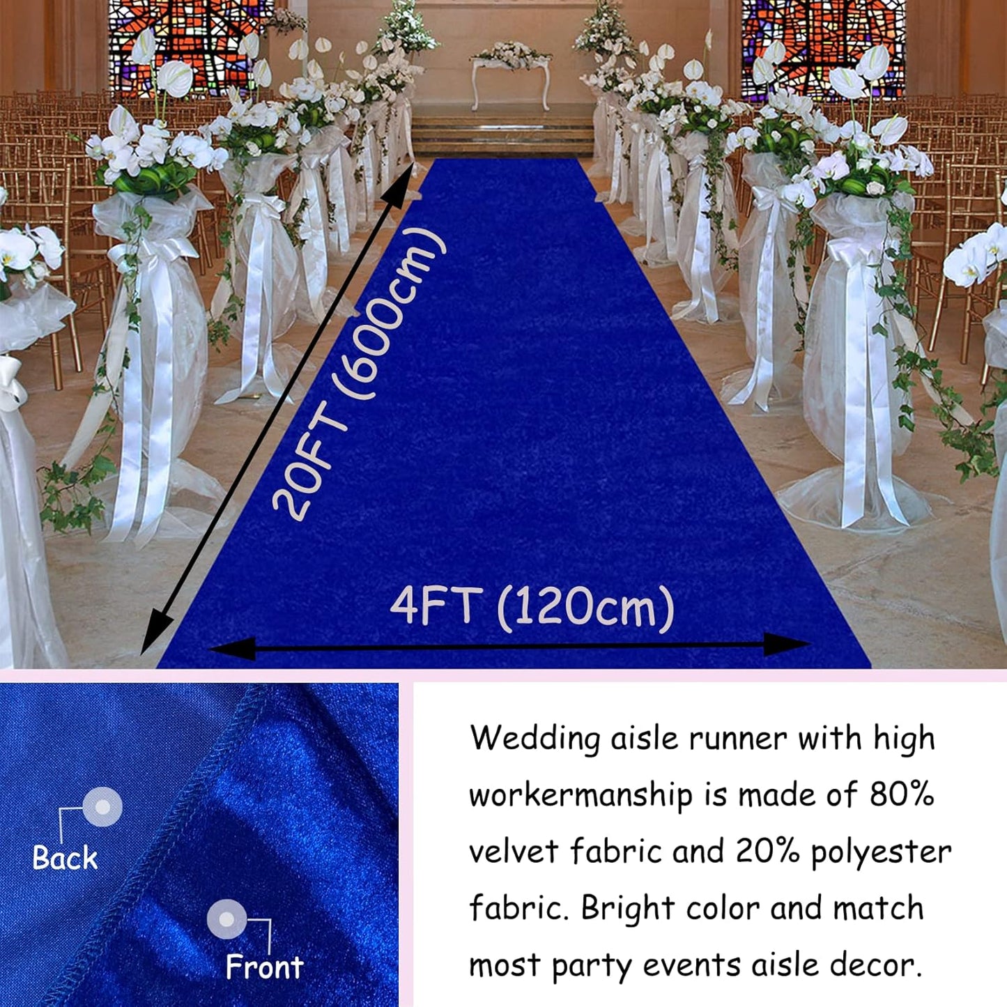 Blue Aisle Runner for Wedding Ceremony 48" x20FT Wedding Aisle Runners Royal Blue Velvet Runners Carpet Runner for Event Party Runner Floor Aisle Birthday Runway for Rug Walkway Prom Decorations
