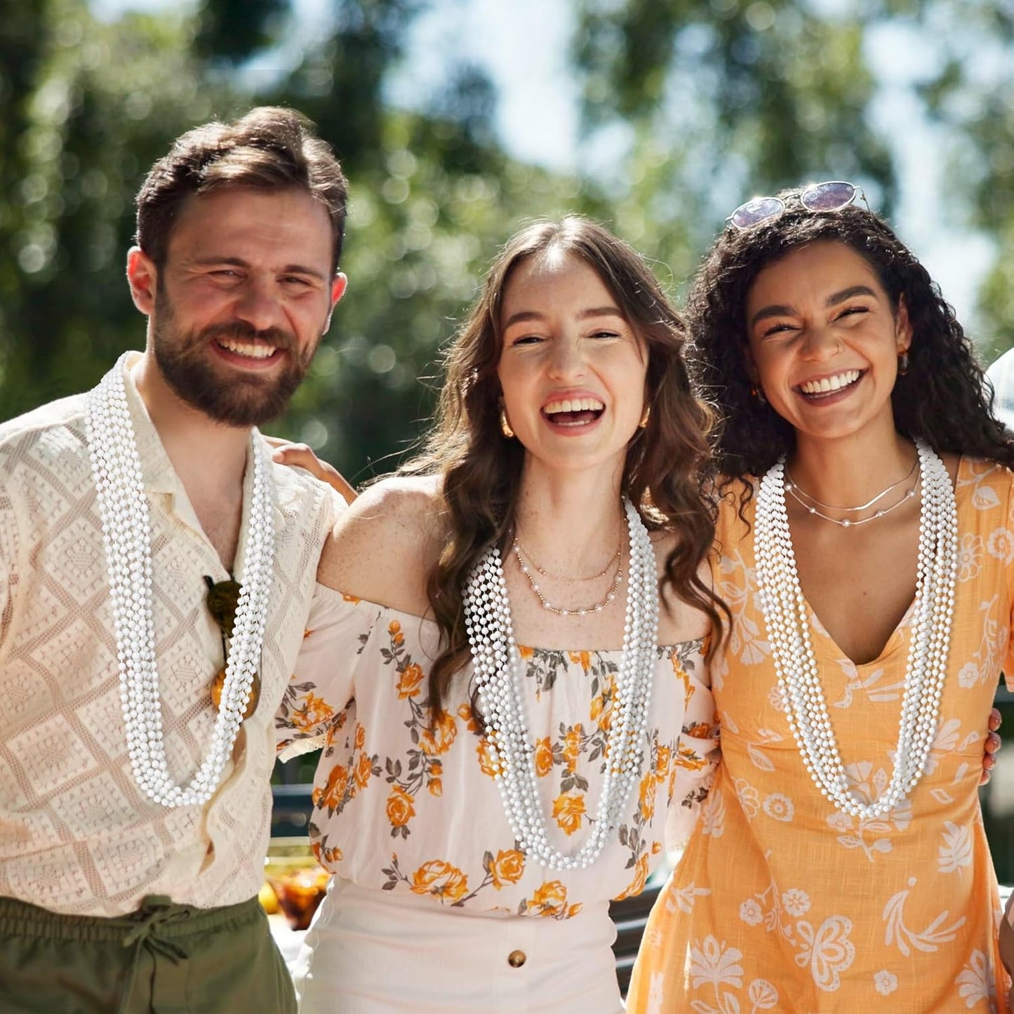 Mardi Gras Beads, 120PCS Bead Necklace, 33" White Beads Bulk, Mardi Gras Accessories, Party Costume Parade Throws Bulk for Pirate Baby Shower Birthday Party Favors Supplies