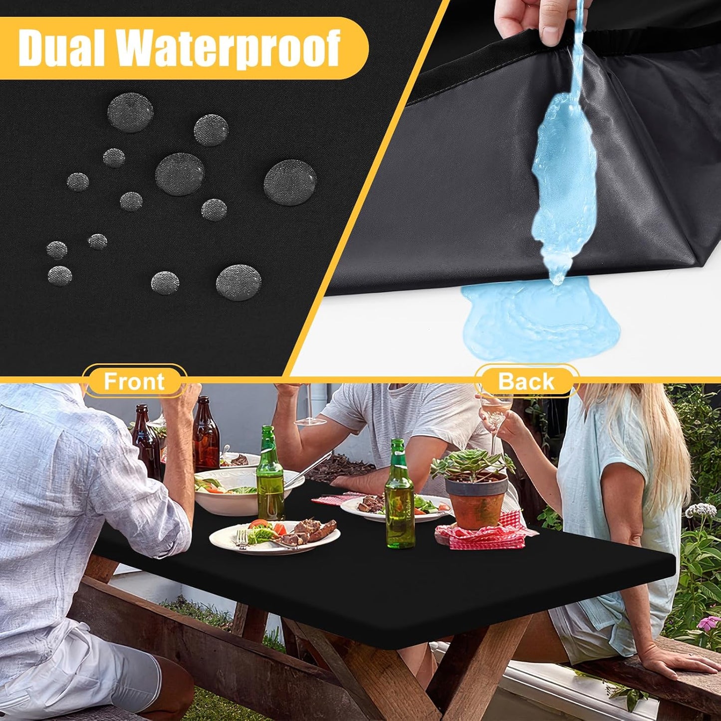 Rectangle Table Cloth, Waterproof Elastic Fitted Tablecloth for 5 Foot Folding Tables, Washable Polyester Tablecloths for Picnic, Camping, Outdoor (Black, 30"x60")