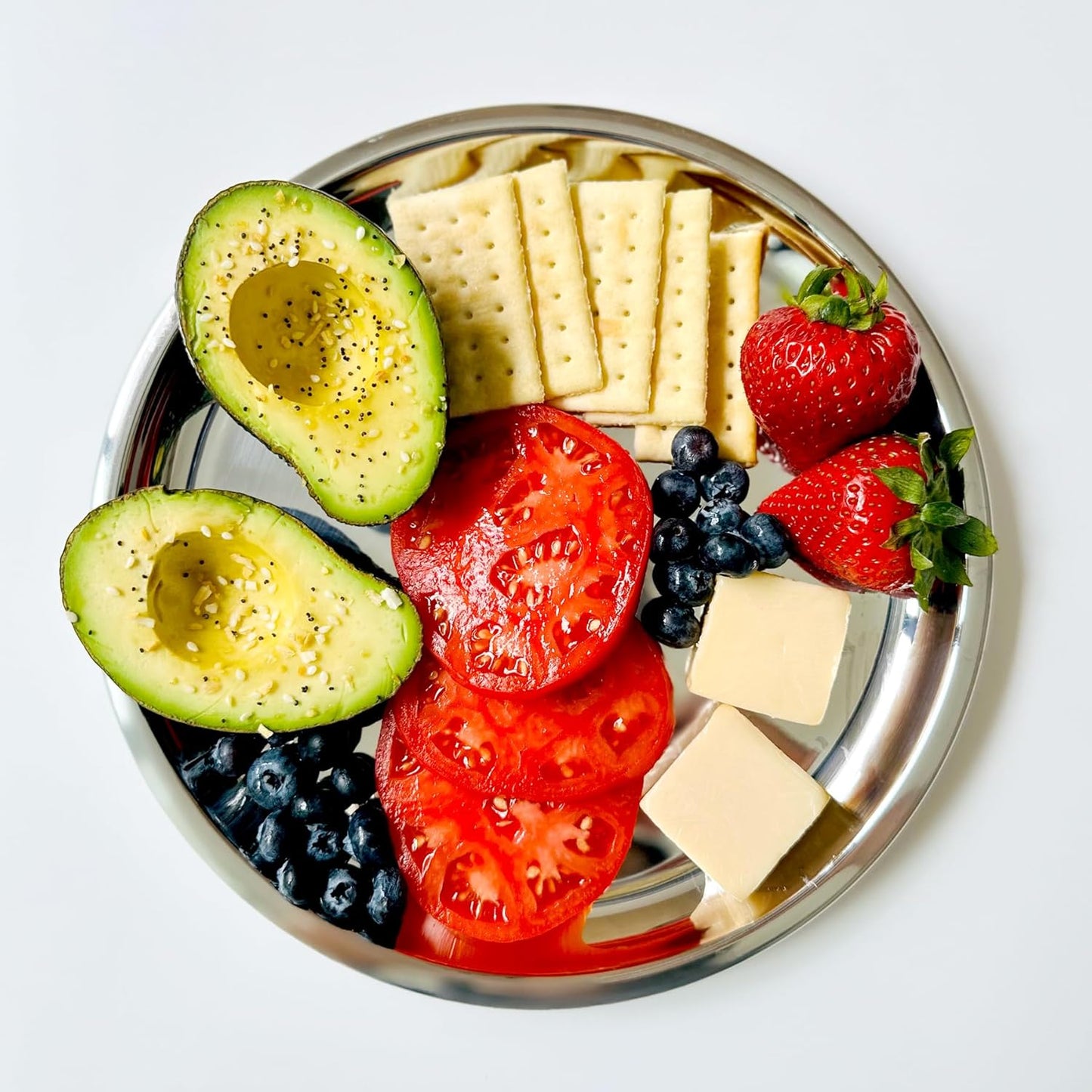 Ahimsa Stainless Steel Plates - 9" Round Classic Stainless Steel Kids Plates, Non Toxic Plate, Camping Plate, BPA Free & Dishwasher Safe (Set of 4)