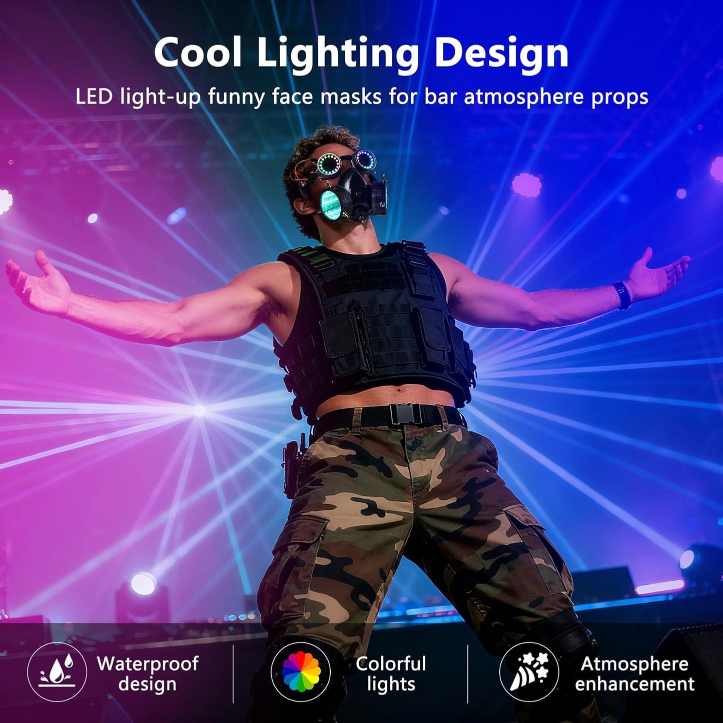 GLITCHCORE light up glasses 7 Colors and 4 Modes Led Visor Cyberpunk glow in the dark glasses Cosplay Party Bar