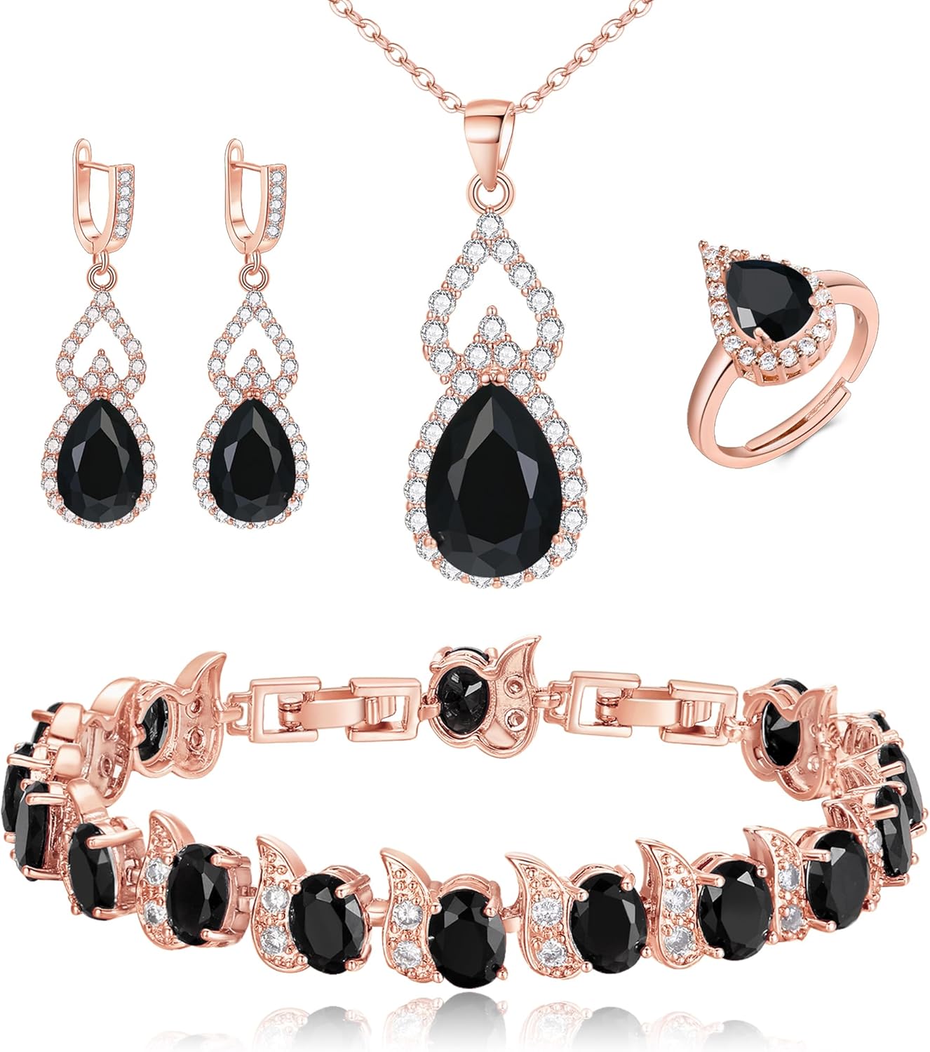 BriLove Wedding Jewelry Set for Women Bride Bridesmaid, Gorgeous Cubic Zirconia Teardrop Necklace Earrings Bracelet Adjustable Ring Jewelry Gift for Birthday/Anniversary/Mother’s Day