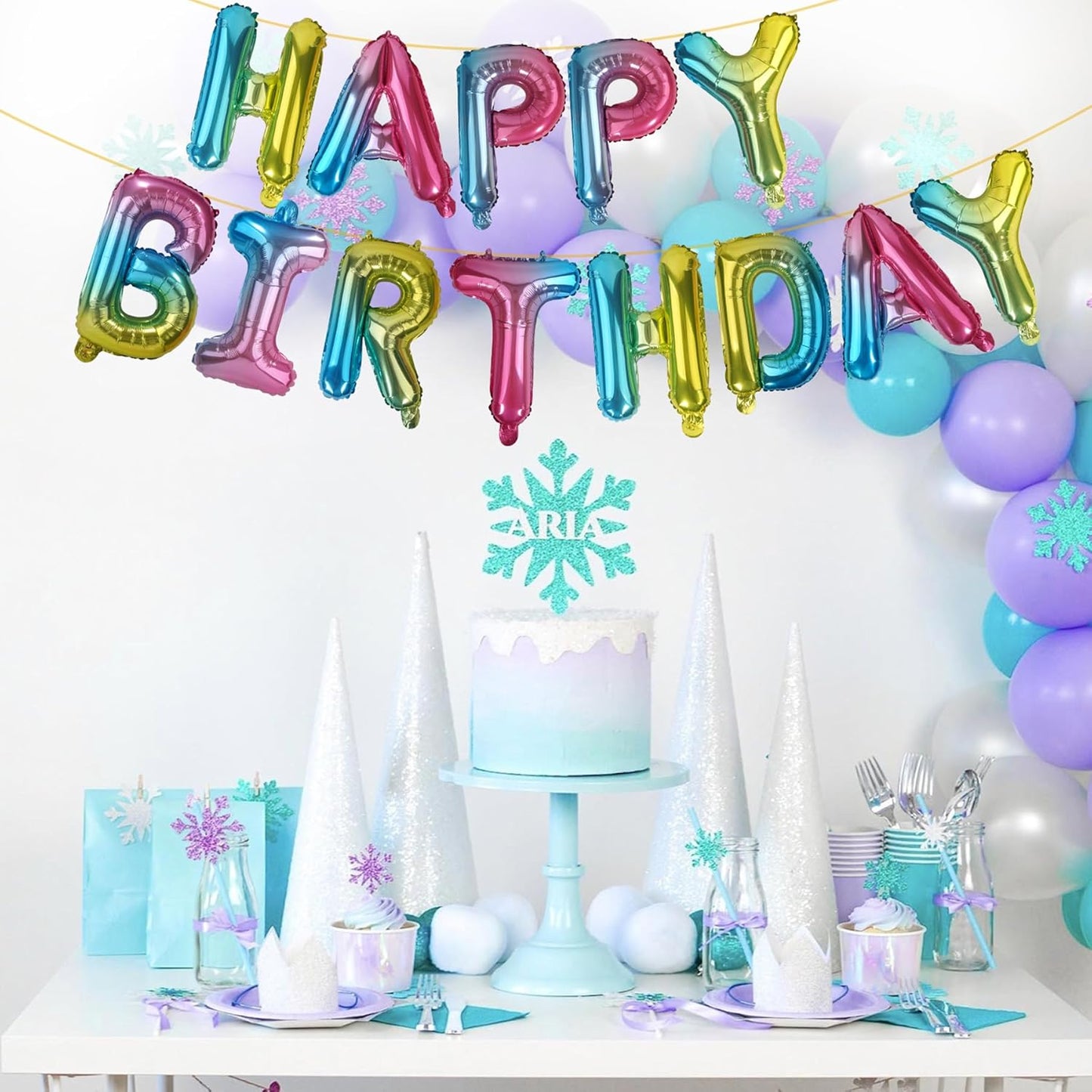 LIOZEOKUN Happy Birthday Balloon Letters 16 inch Mylar Foil Birthday Balloons Banner Sign for Birthday Party Decorations Supplies (Rainbow)