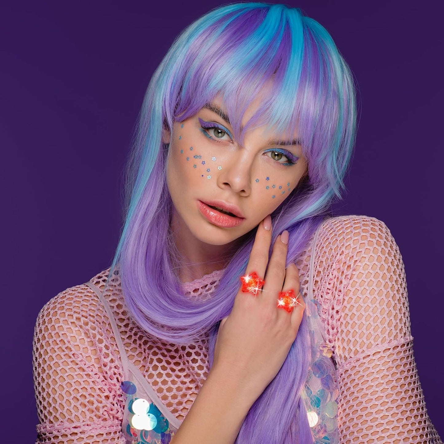 24 Pack Light Up Star Rings Glow in the Dark Party Flashing LED Jelly Finger Rings for July 4th,Halloween,Christmas,Concert,Goodie Bag Fillers,Raves