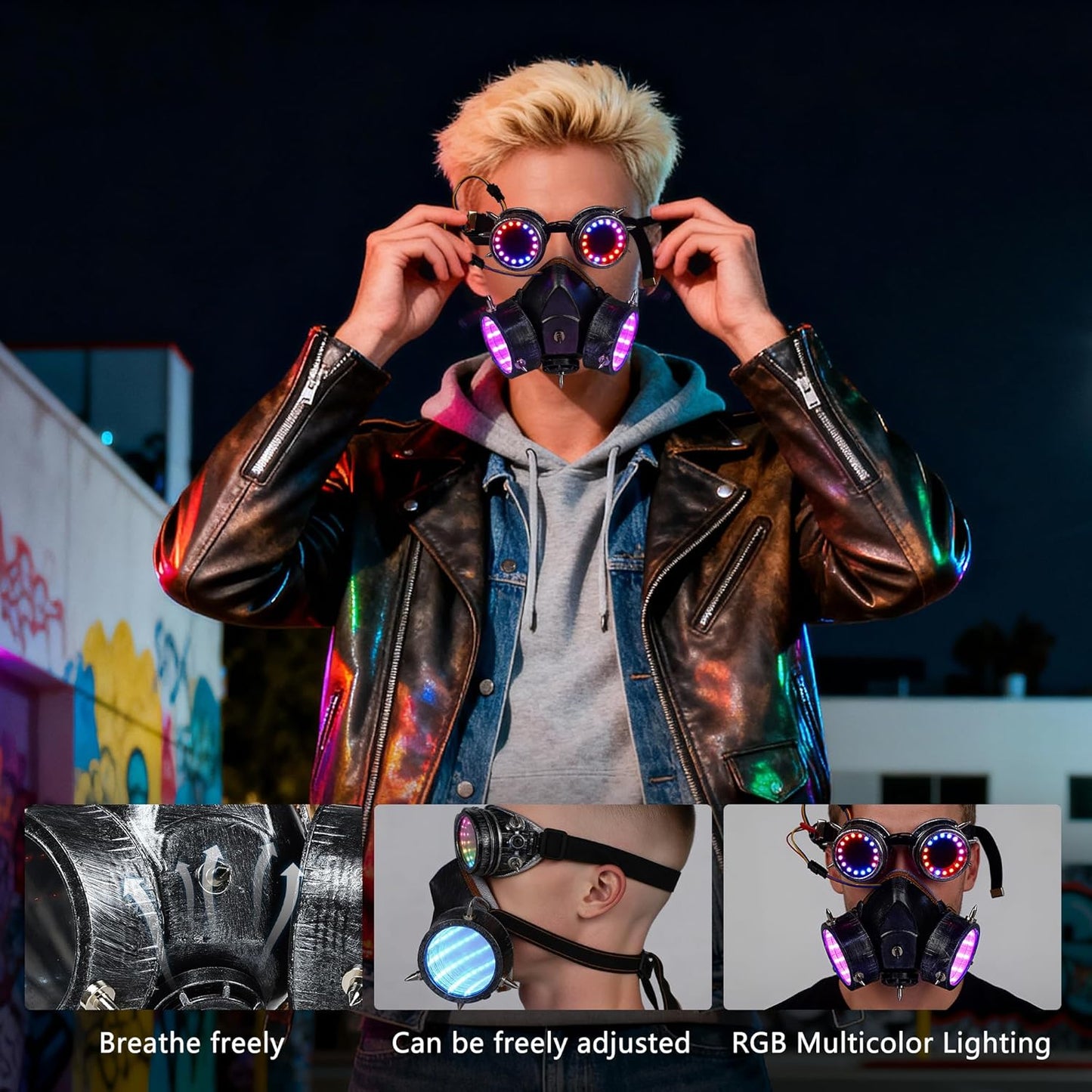 GLITCHCORE light up glasses 7 Colors and 4 Modes Led Visor Cyberpunk glow in the dark glasses Cosplay Party Bar