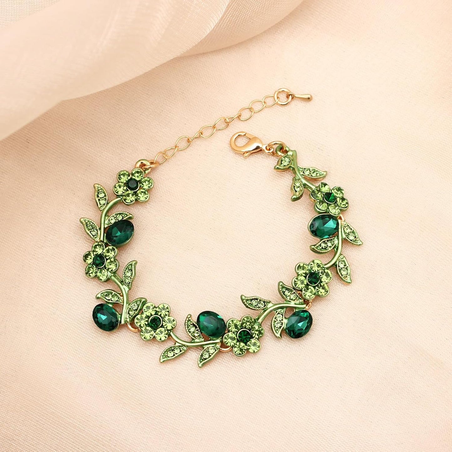 SFE Elegant Austrian Crystal Bridal Bridesmaid Wedding Jewelry Flower Leaf Necklace Dangle Earrings Link Bracelet Jewelry Set for Women