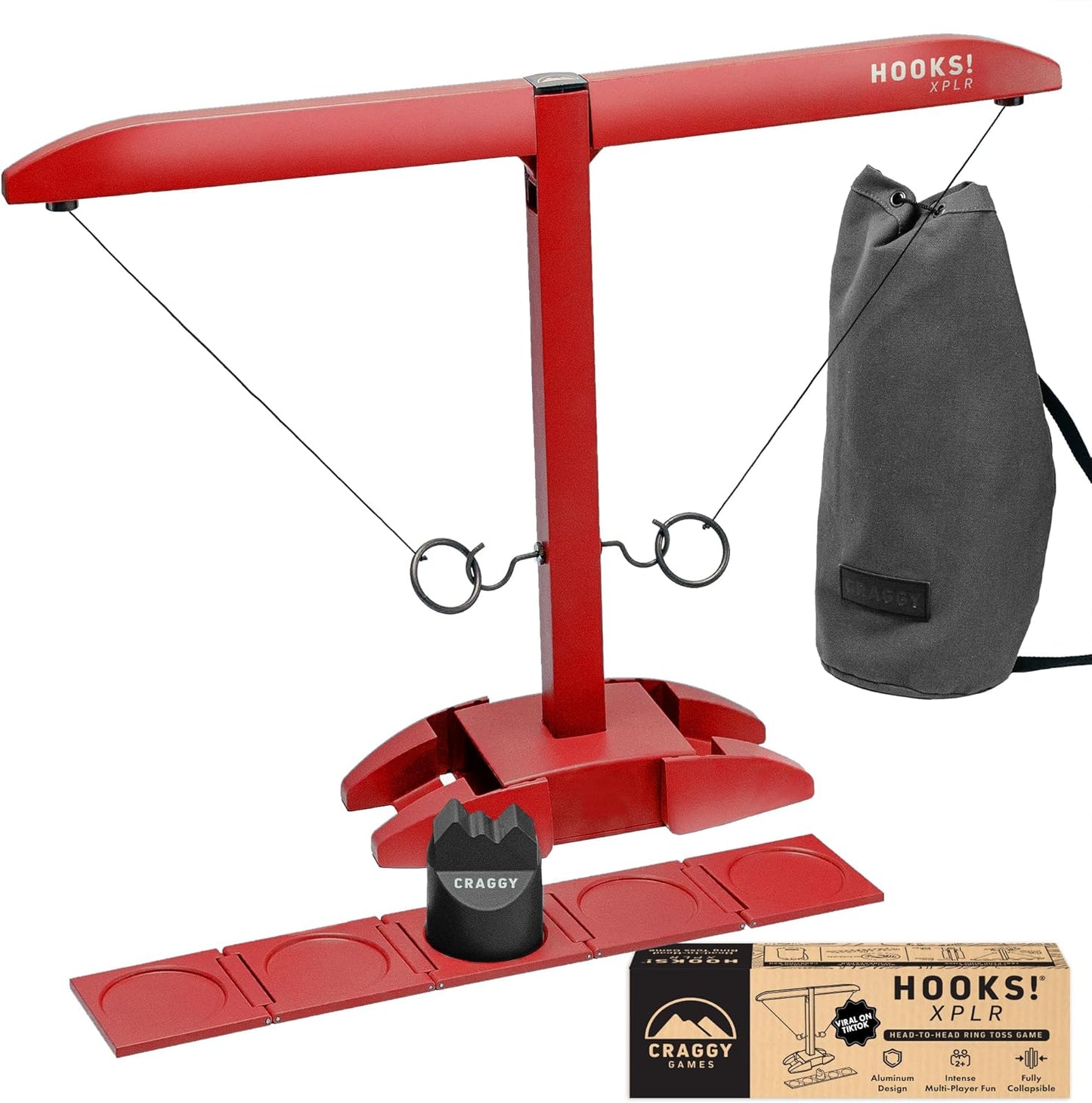 Craggy Games Ring Toss & Shot Ladder Game Hooks XPLR - Portable Aluminum Hook and Ring for Indoor/Outdoor Games - Family Game Night, Party Games, Travel, Multiplayer for Ages 12+