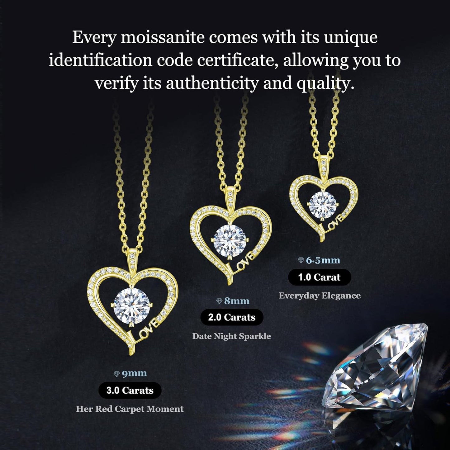 Moissanite Heart Necklaces for Women, Gifts for Wife, 1-3 Carat Moissanite 925 Sterling Silver Love Jewelry, Birthday Wedding Anniversary Christmas Engagements Gifts for Wife Women Her Girlfriend Mom