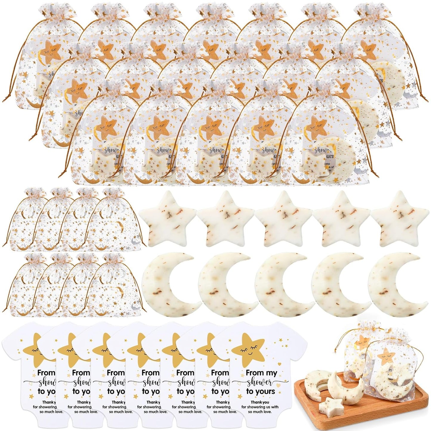 50 Sets Baby Shower Favors Lavender Moon Star Soaps for Guests with Thank You Cards Organza Bags Baby Shower Gifts for Gender Reveal Party Decoration Women Men