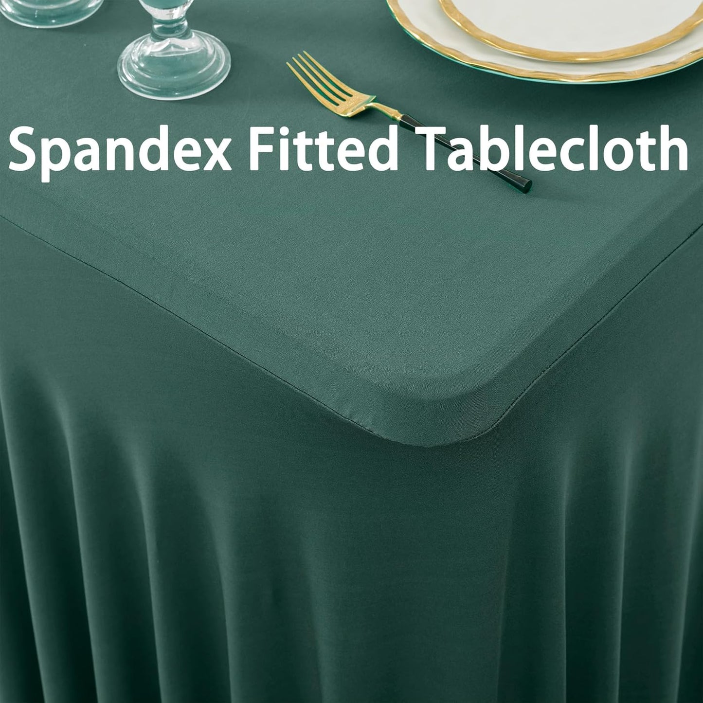 2 Pack Hunter Green Spandex Tablecloths for 6 Foot Rectangle Tables, Wrinkle Free Fitted Table Cover 6ft Green Stretchy Table Clothes with Skirt for Parties Weddings Birthday Banquet Baby Shower