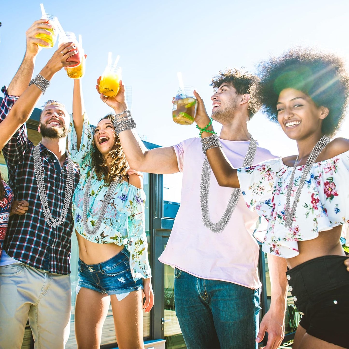 30PCS Bead Necklace, Silver Christmas Bead Stuff Party Favors, 33" Xmas Festival Necklaces Accessorie Bulk, Mardi Gras Beads Parade Throw Accessories for Wedding Birthday Celebrations Decorations