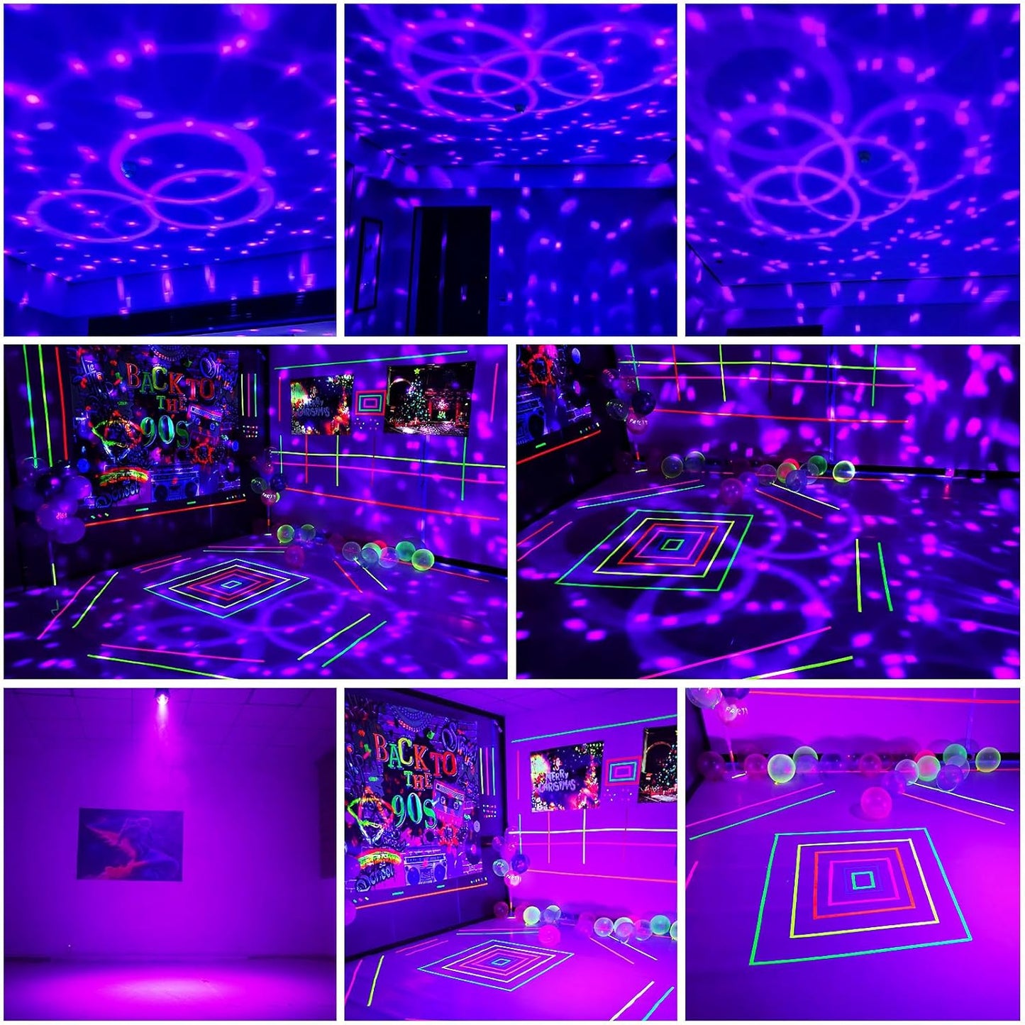 2 in 1 Glow Party Black Light Disco Ball Light with Sound Activated Strobe Dj Party Lights Black Lights, for Halloween Christmas Birthday Decor Classroom Room Family Party Decor