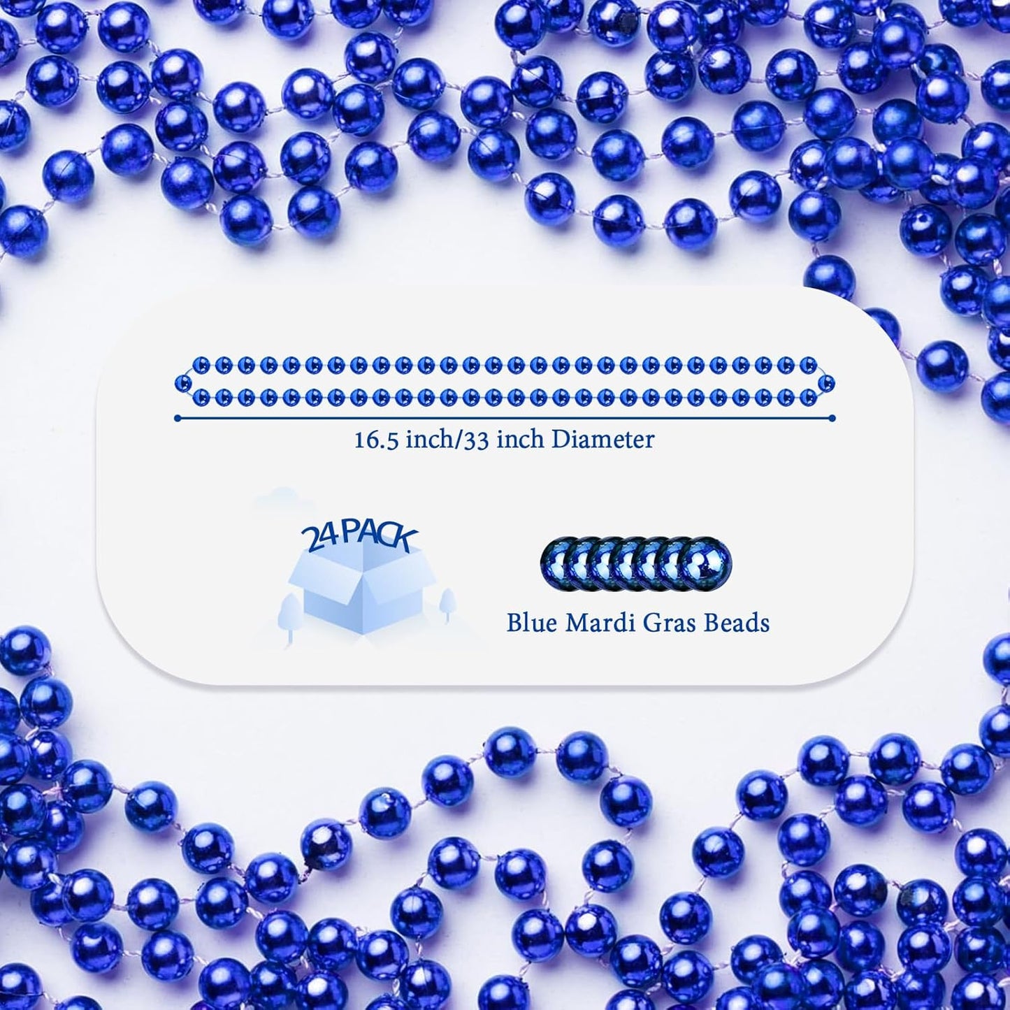 YAXINRUI 24 PCS Blue Bead Necklaces, Blue Mardi Gras Christmas Bead Necklaces, 33 Inch Round Patriotic Necklace, Beads Party Favors for Mardi Gras Christmas 4th of July Festive Events