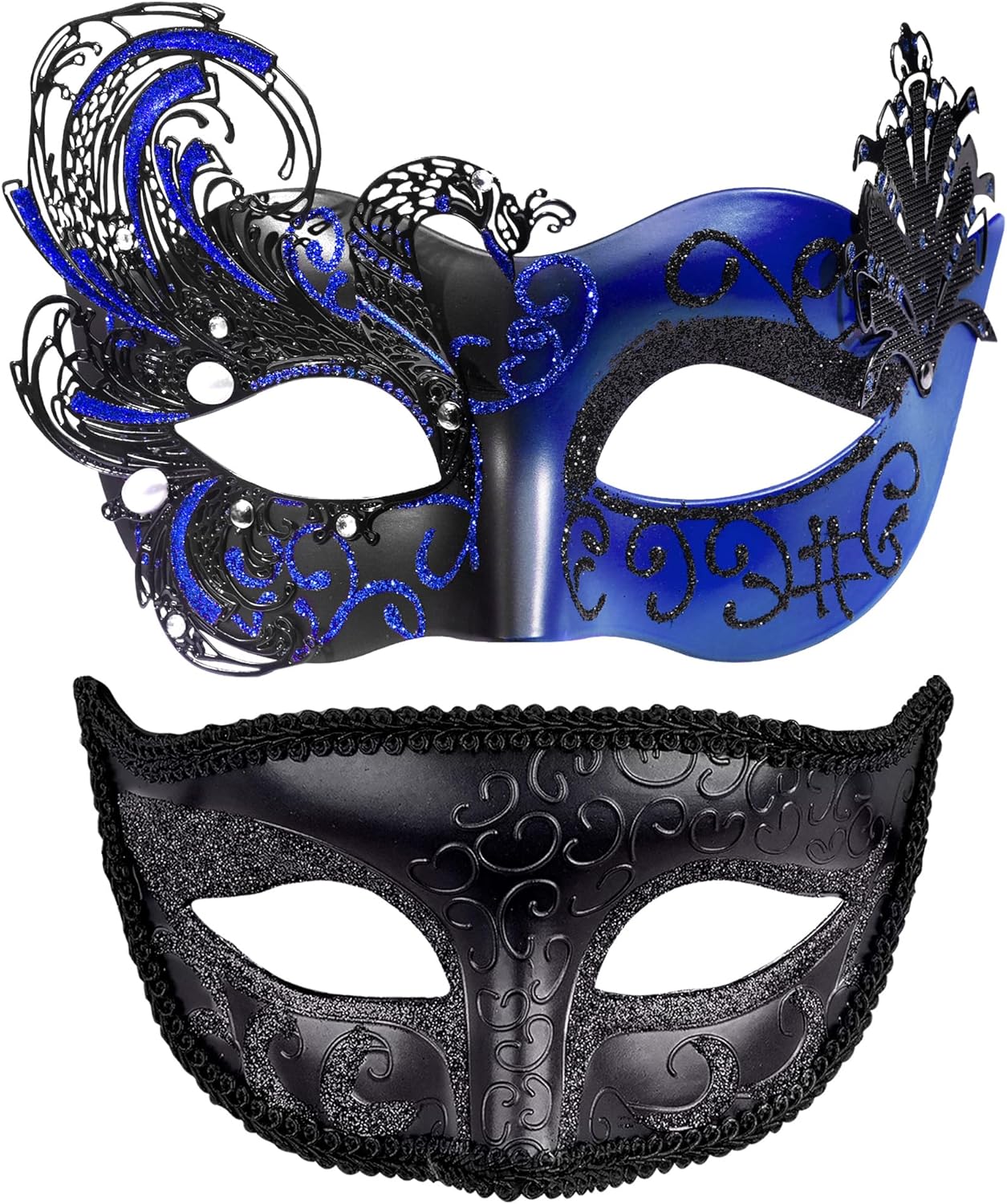 SIQUK Couple Masquerade Masks Metal Venetian Party Mask Halloween Costume Mask Mardi Gras Mask for Couples Women and Men