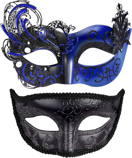 SIQUK Couple Masquerade Masks Metal Venetian Party Mask Halloween Costume Mask Mardi Gras Mask for Couples Women and Men
