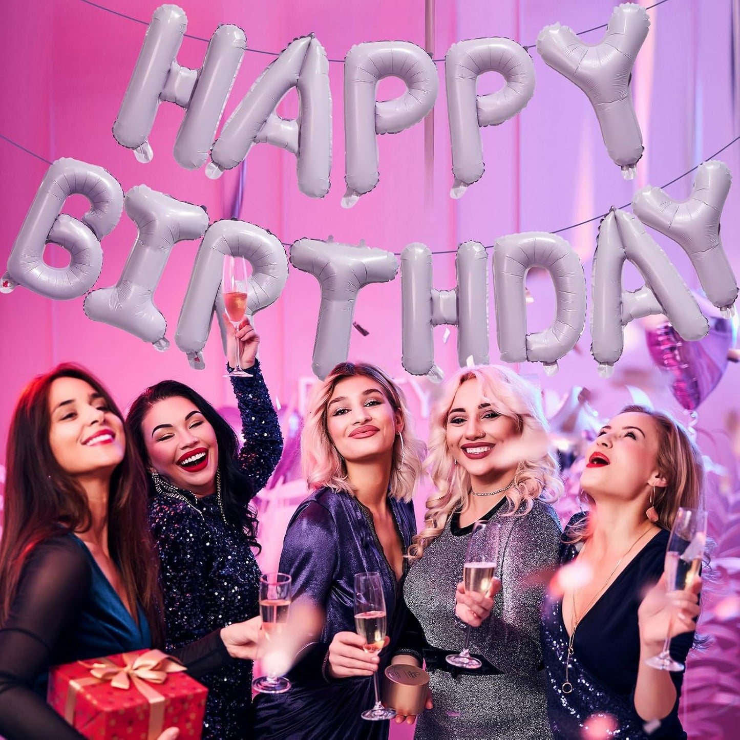 KALOR Pastel Purple Happy Birthday Balloons Banner, 16 Inch Mylar Foil Letters Balloon Sign for Women, Men, Boys & Girls Kids Birthday Decorations Photo Backdrop