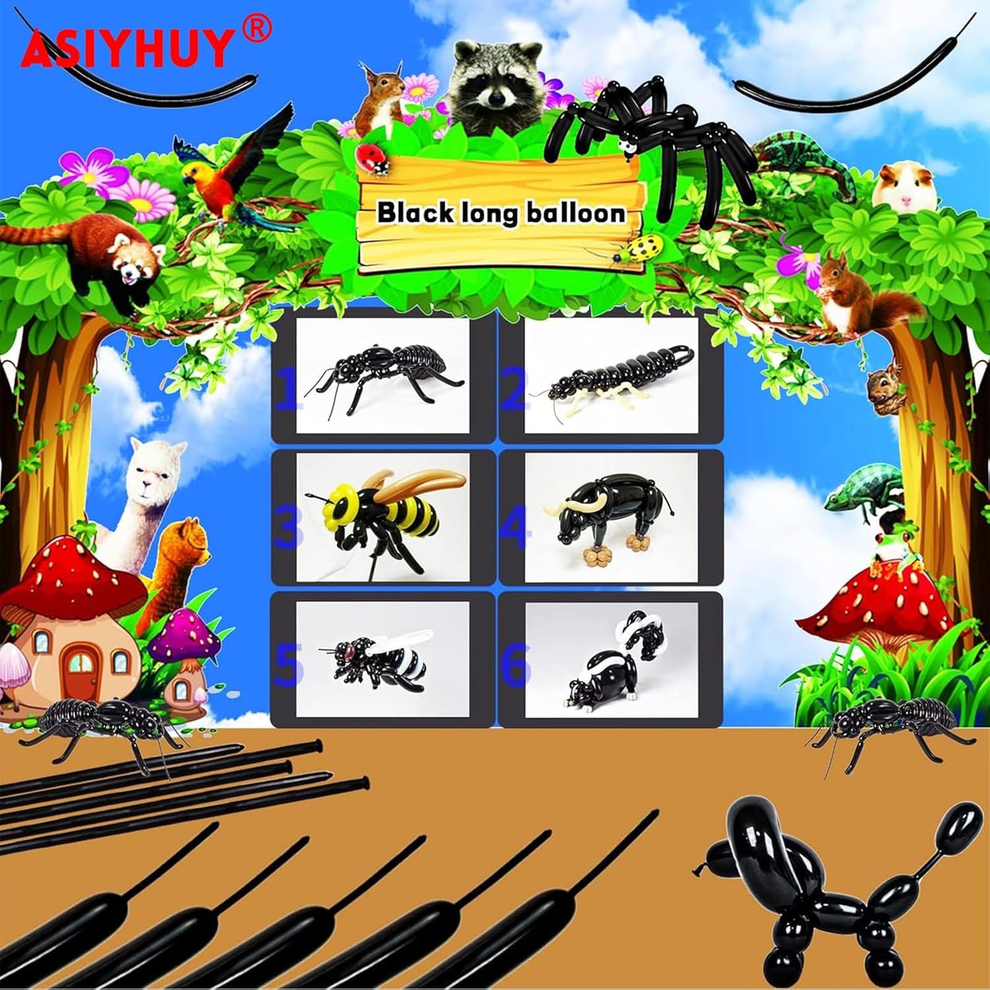 260 Long Balloons 100 Pack Black Twisting Animal Balloons Thickening Latex Modeling Long Magic Balloons for Animal Model Halloween Weddings Birthdays Festival Party Decorations (black)