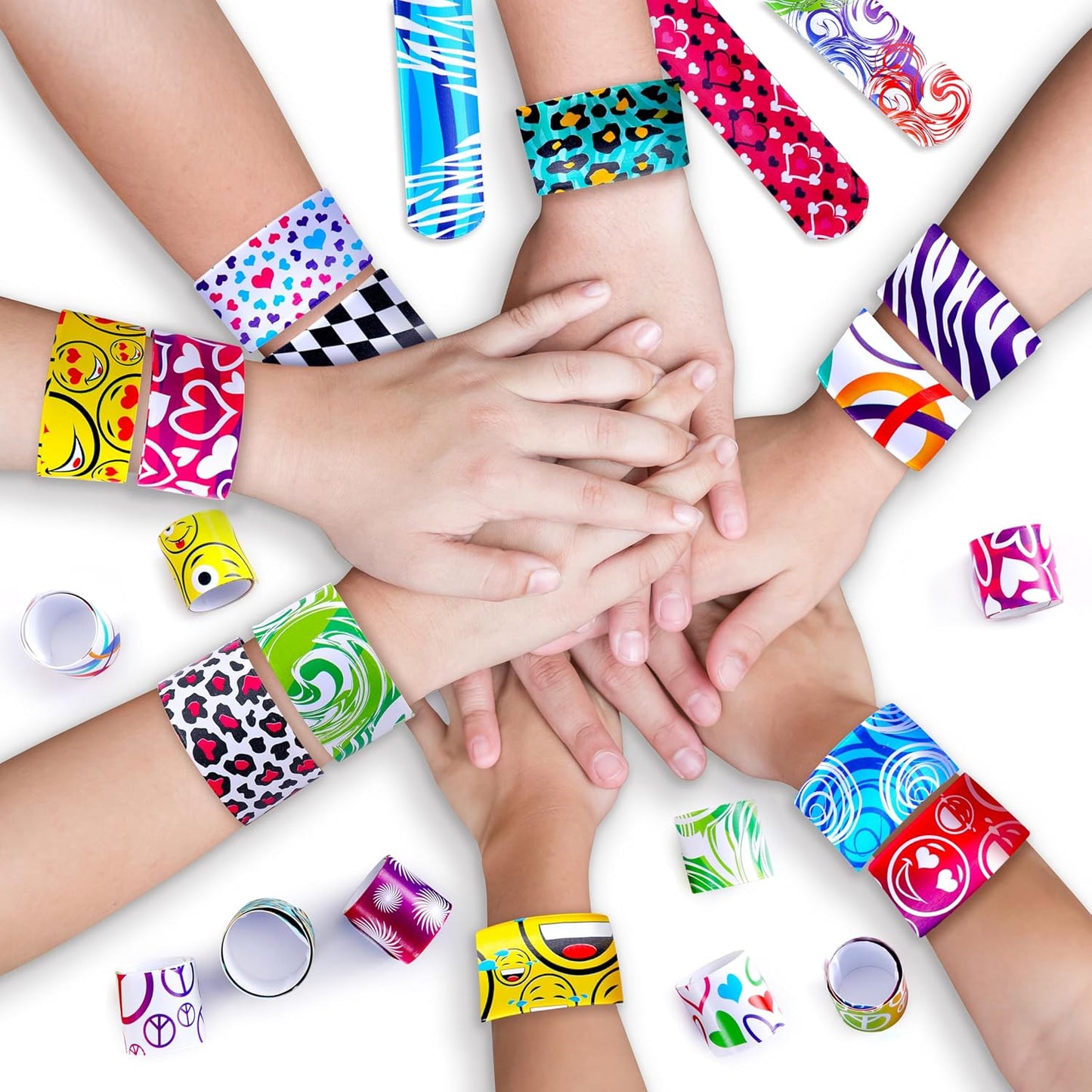 Giraffe Manufacturing 50 Pcs Slap Bracelets for Kids - Colorful Snap Bracelets Kid Bulk Party Favors for Kids, Goodie Bag Fillers Slap Bands, Carnival Prizes, Classroom & Halloween Bulk Toys