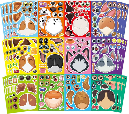 48 Sheets Dog Stickers,Make a Face Stickers for Kids, Make Your Own Dog Sticker, Animal Sticker for Kids 3-5, Brithday Gift Party Favors, Teacher Reward Classroom Games Craft