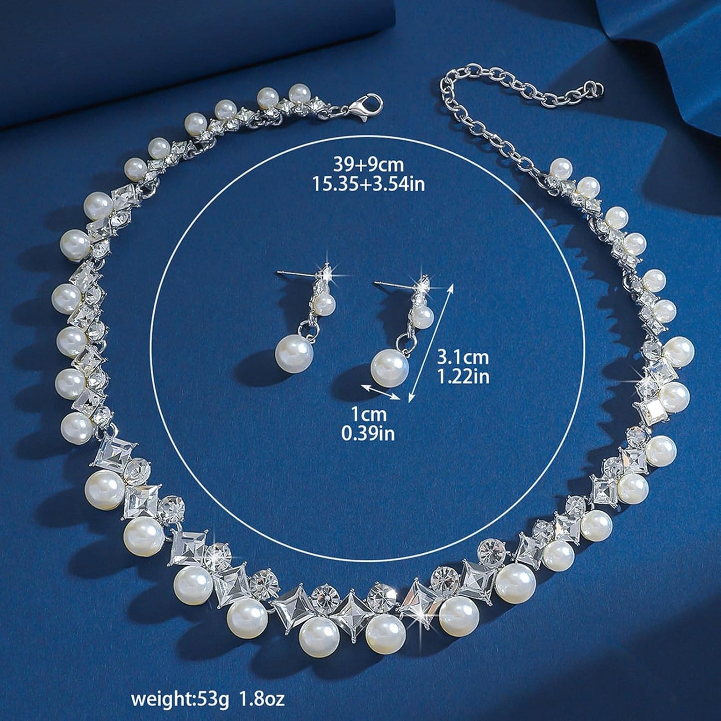 la luen Pearl Bride Wedding Jewelry Set Faux Pearls Crystal Rhinestone Necklace Earrings Bracelet Sets for Women Bridesmaid(3 PCS)
