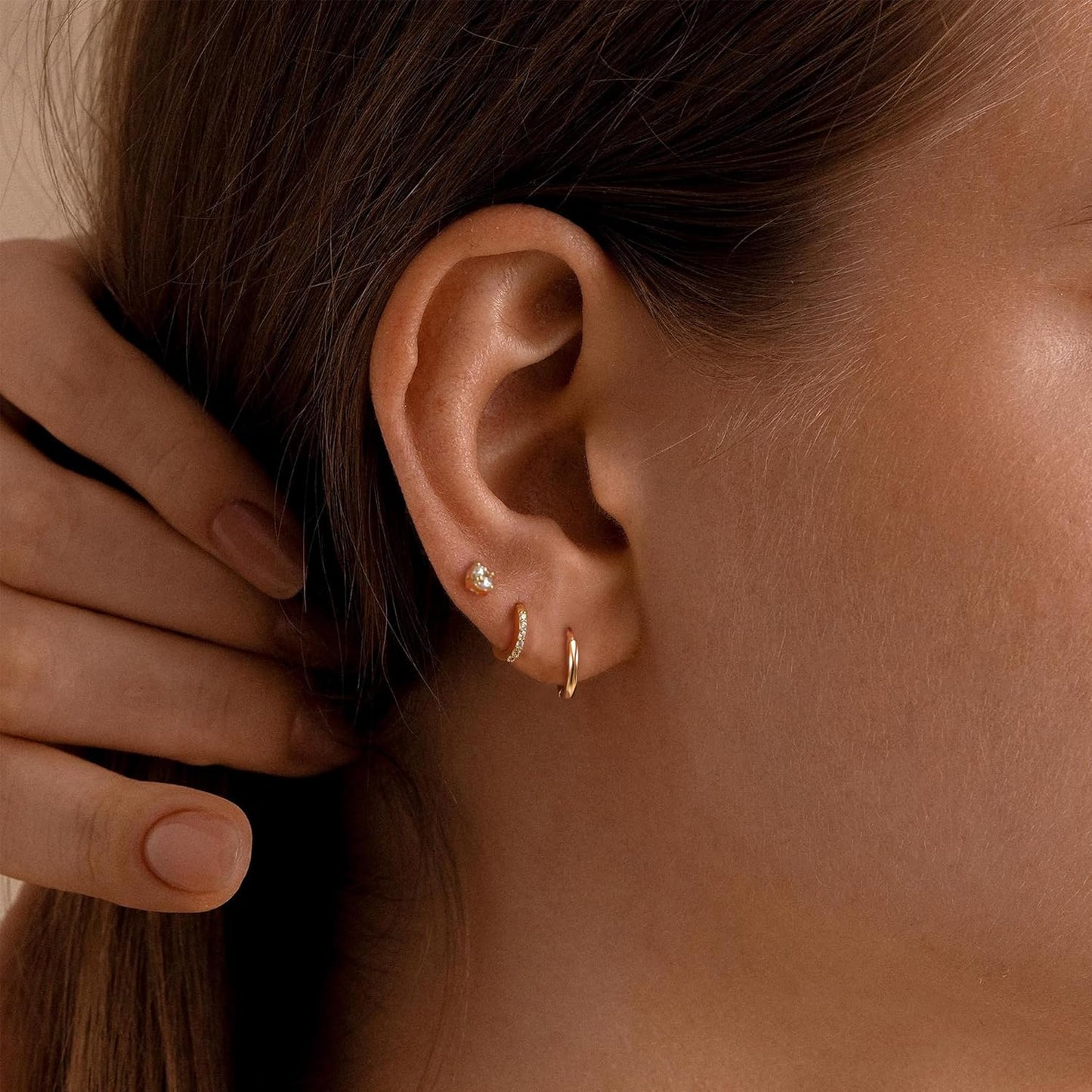 Gold Earrings for Women, 14k Gold Plated Dangle Huggie Earrings for Women Trendy Dainty Gold Hoop Earring Stacks Hypoallergenic Pearl Chain Drop Cartilage Earring Fashion Womens Jewelry