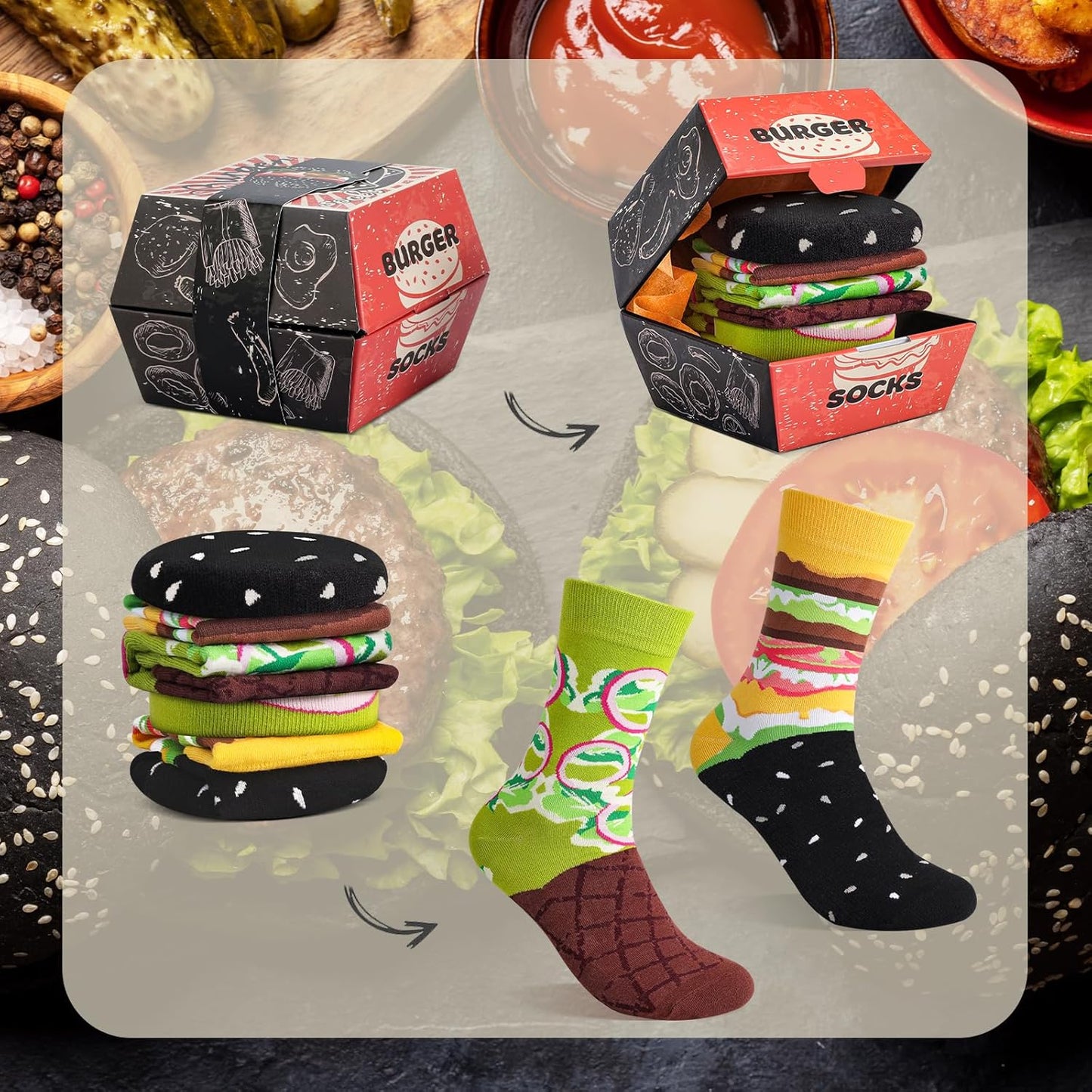 AGRIMONY Funny Burger Hot Dog Tacos Popcorn Socks Box -Easter Fathers Birthday Gag Christmas Gifts for Men Teen Boys Women
