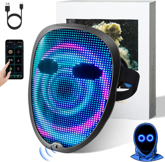 Ompusos LED Mask with Gesture Sensing, Light-Up Transforming Face Cover for Halloween, Christmas, Cosplay & Birthday Parties