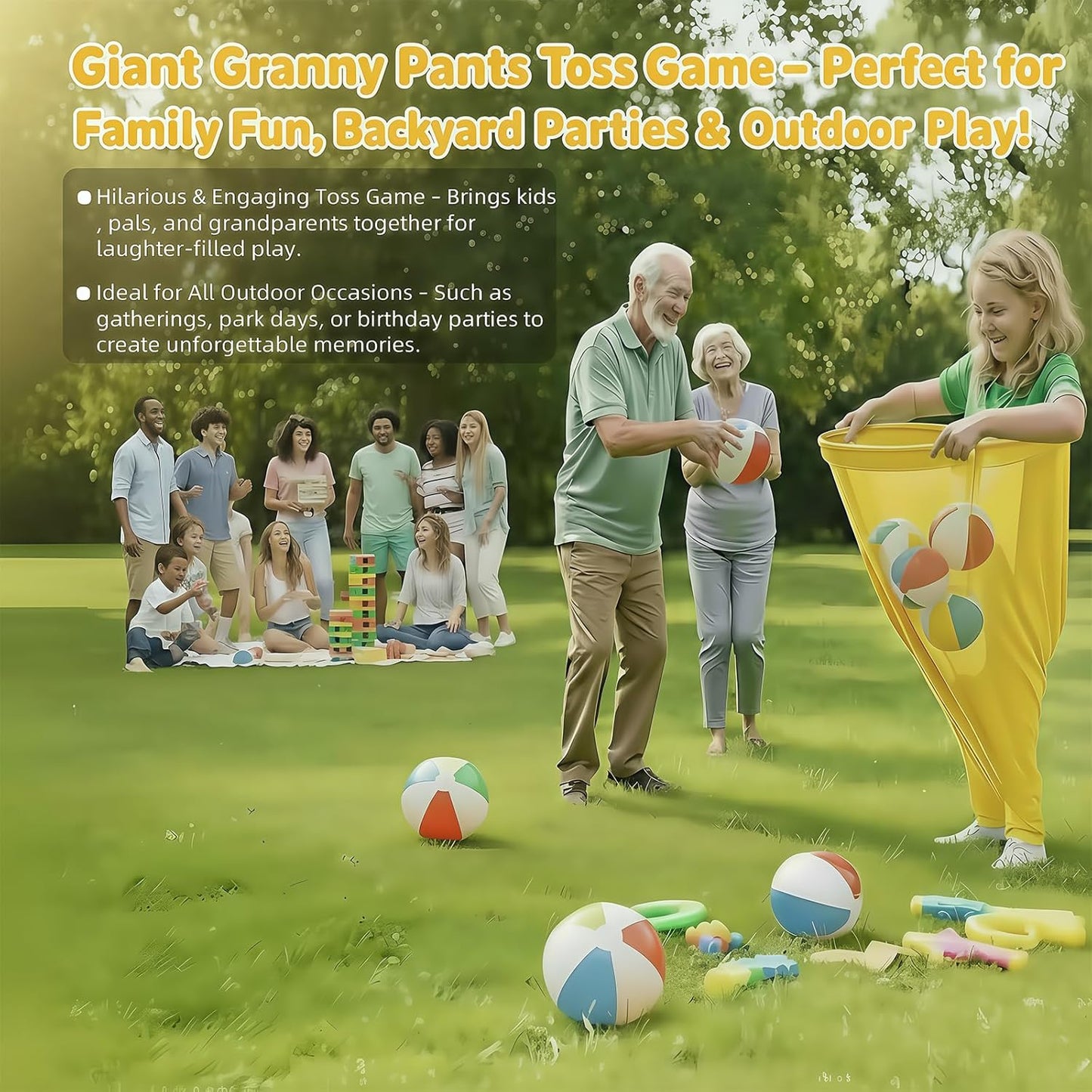 Giant Granny Pants Toss Game Set – Funny Outdoor Party Game with 6 Bouncy Balls & Air Pump | Hilarious Yard Toss Challenge for Families, Adults & Kids, BBQs, Team Events