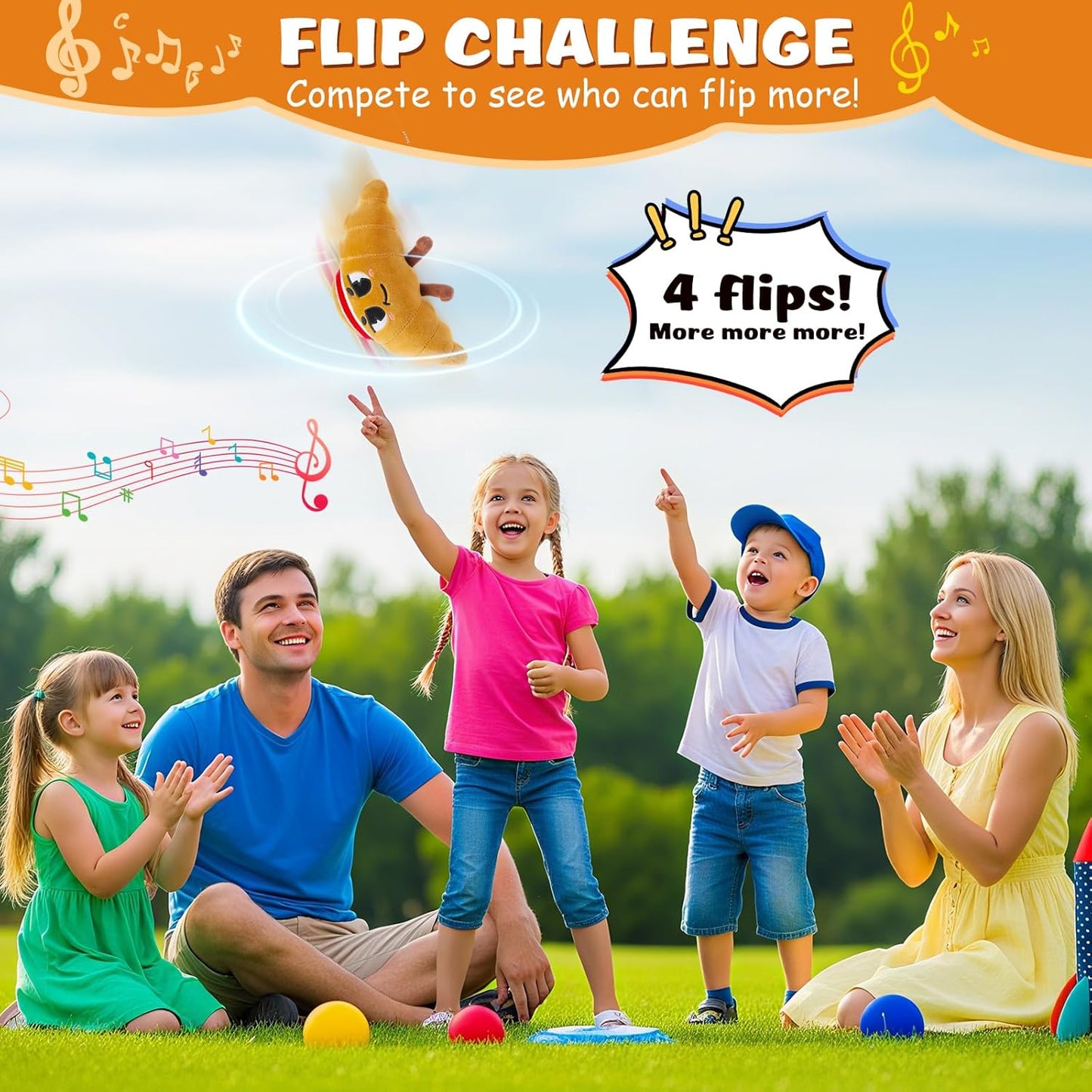 Flip & Pass the Croissant, Electronic Plush Interactive Game, Hilarious Family Party Games for Kids Ages 3, 4-8+, Indoor/Outdoor Toys, 3 4 5 6 7 8 Year Old Girl & Boy Birthday Gift, Christmas Fun