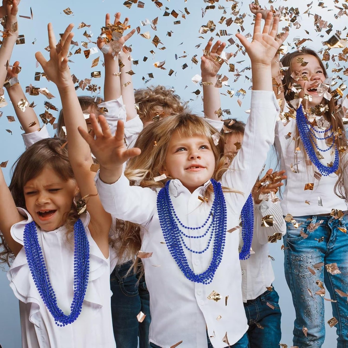 12PCS Christmas Bead Necklace, Blue Bead Necklace Stuff Accessories, 33" Mardi Gras Beads Costume, Festival Events Parade Throw Accessory Sets for Xmas Mardi Gras Gender Reveal Party Supplies