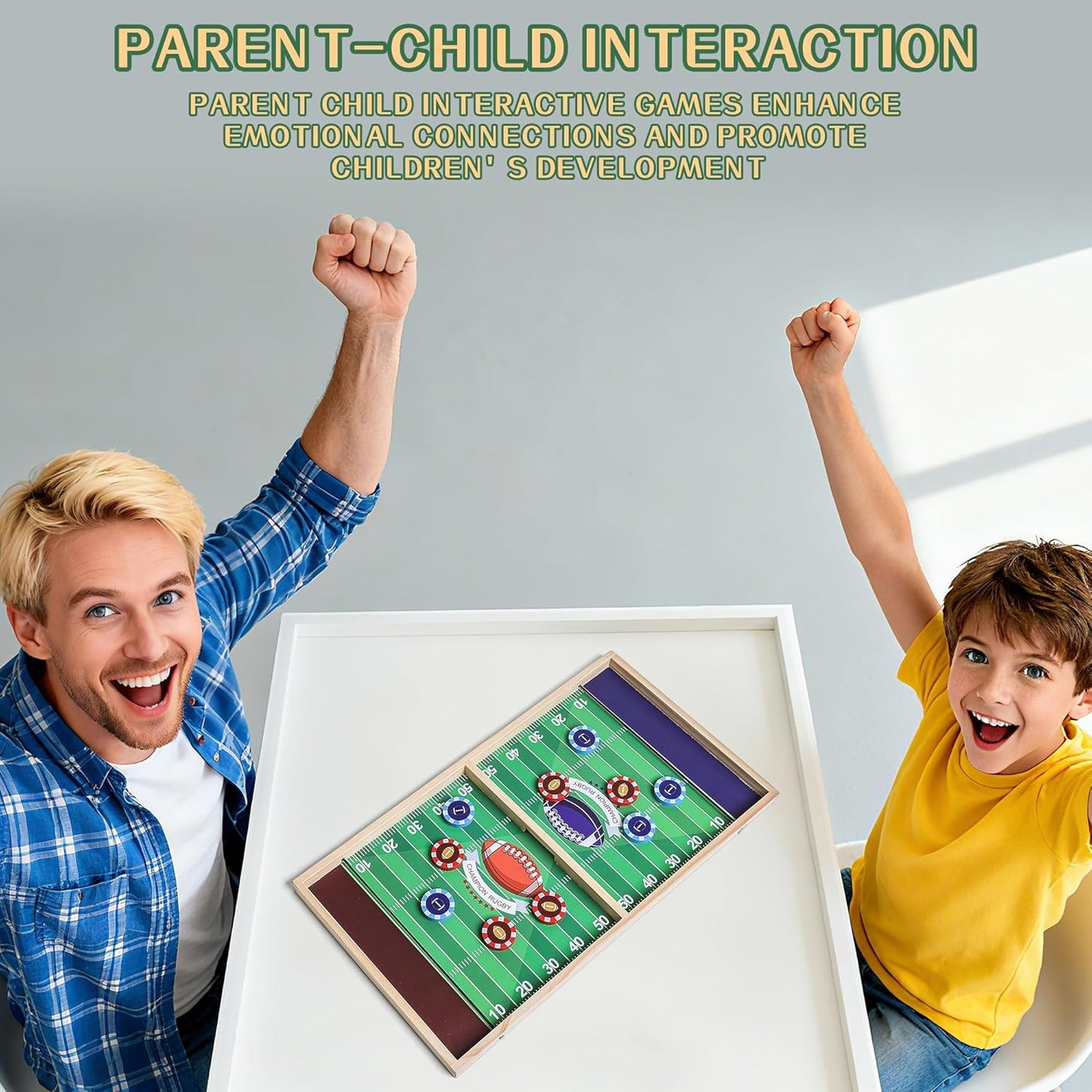 Rugby Fast Classic Slingshot Puck Game Wooden Air Hockey Board Games for Family Game Night or Friends Party,Table Games for Adults and Kids, Test Your Speed and Accuracy,2-Player（Medium Size）